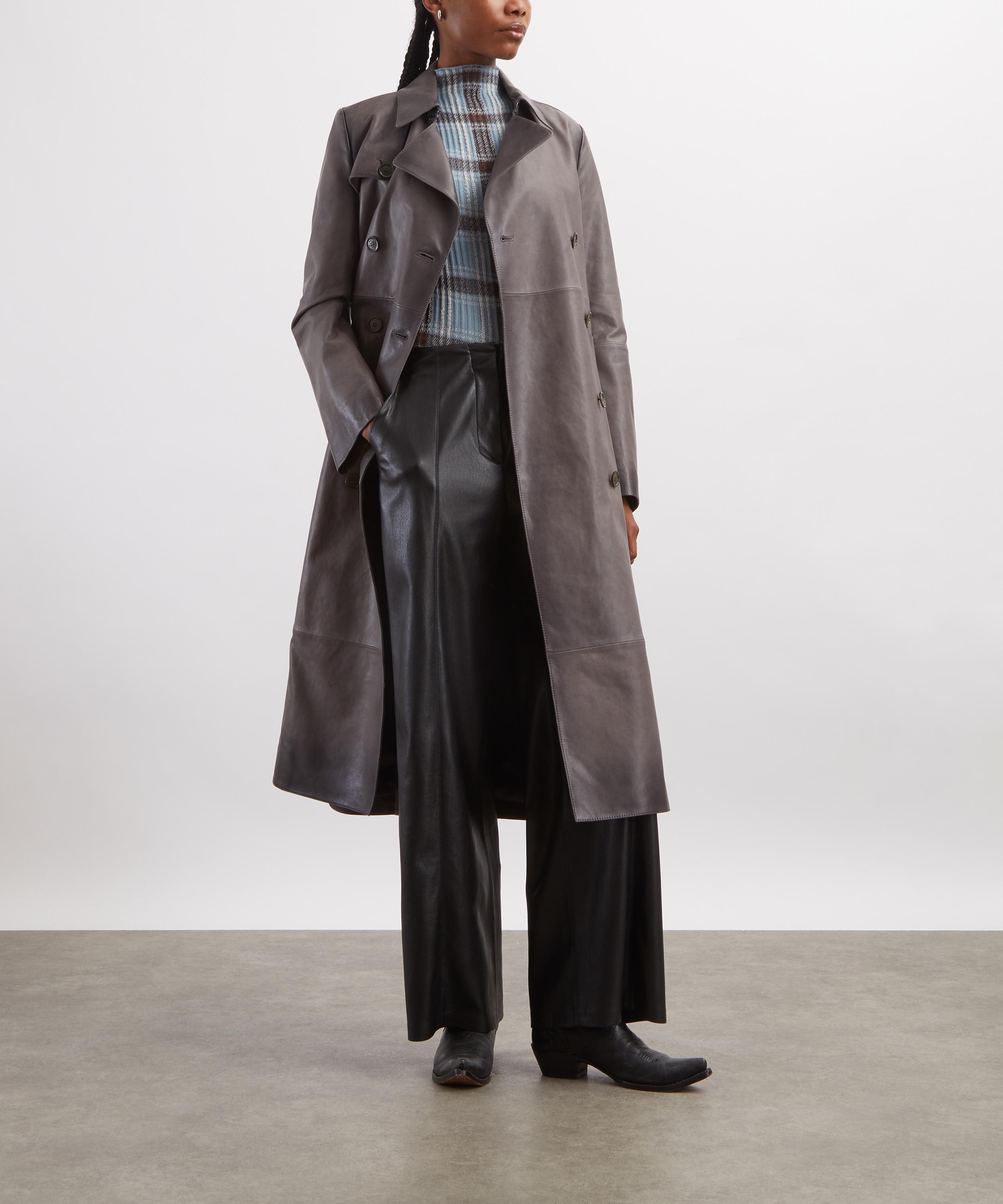Acne Studios - Anthracite Grey Leather Trench Coat image number 1