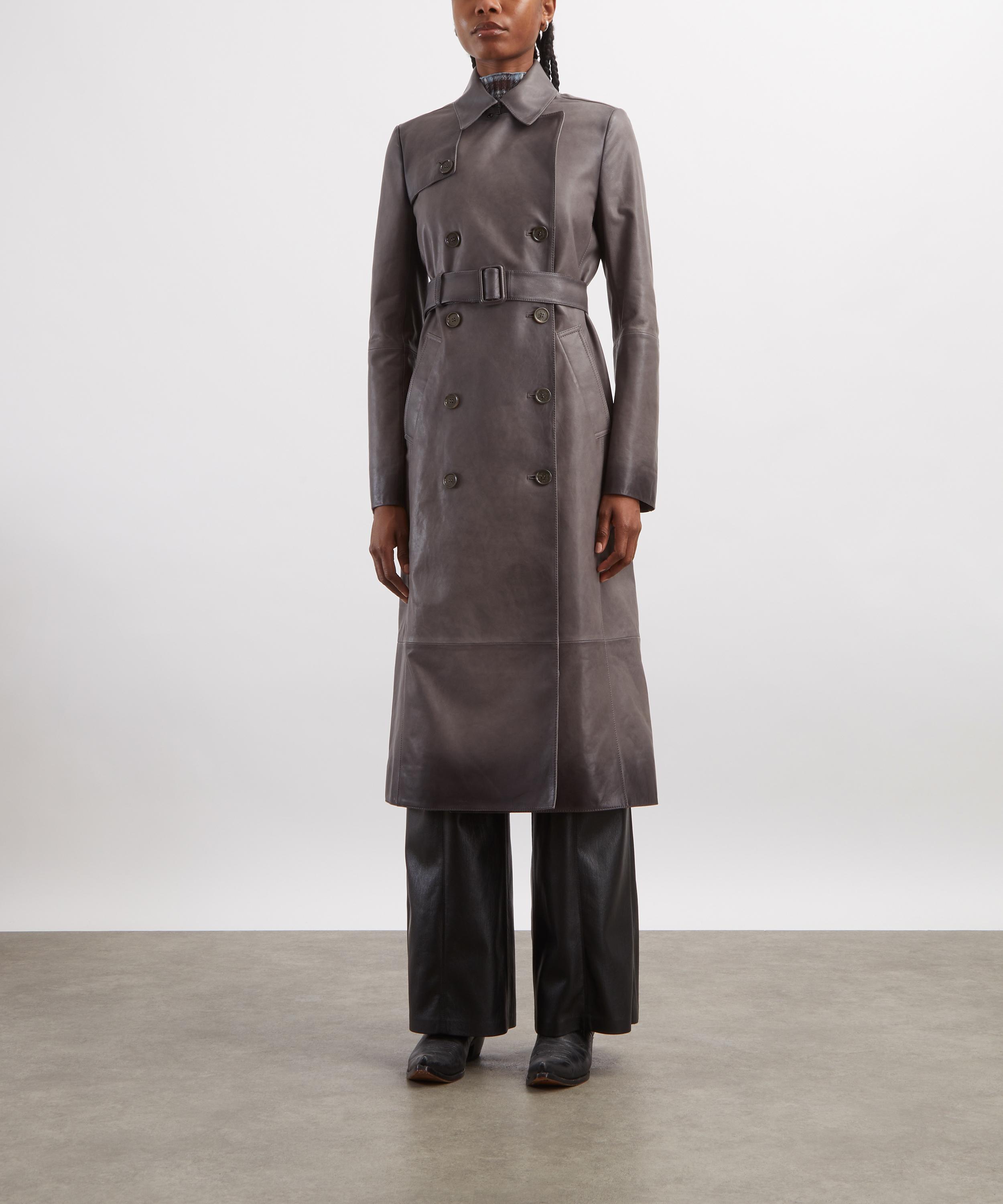 Acne Studios - Anthracite Grey Leather Trench Coat image number 2
