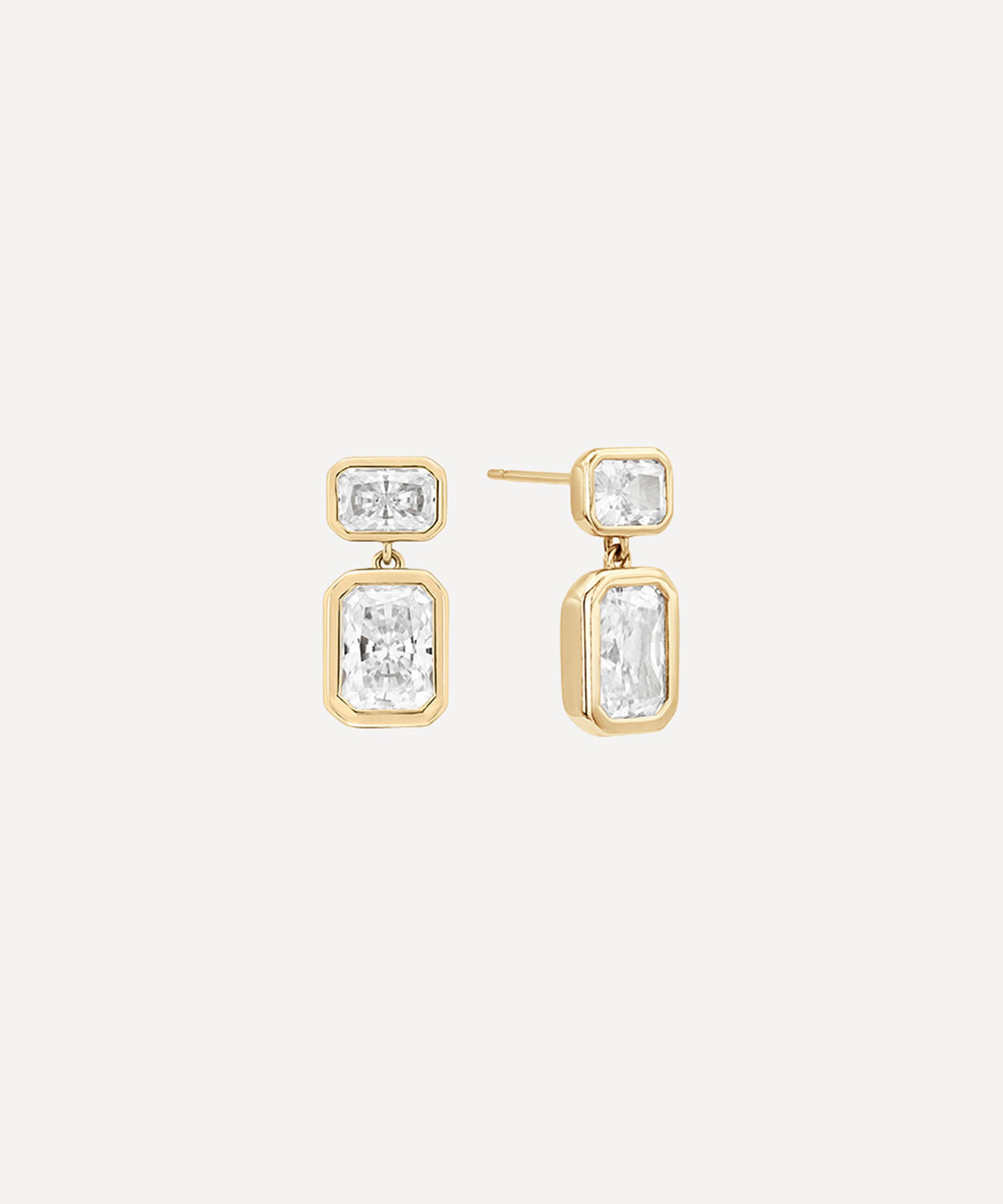 SHASHI - 14ct Gold-Plated Vermeil Silver Emerald Baguette Drop Earrings