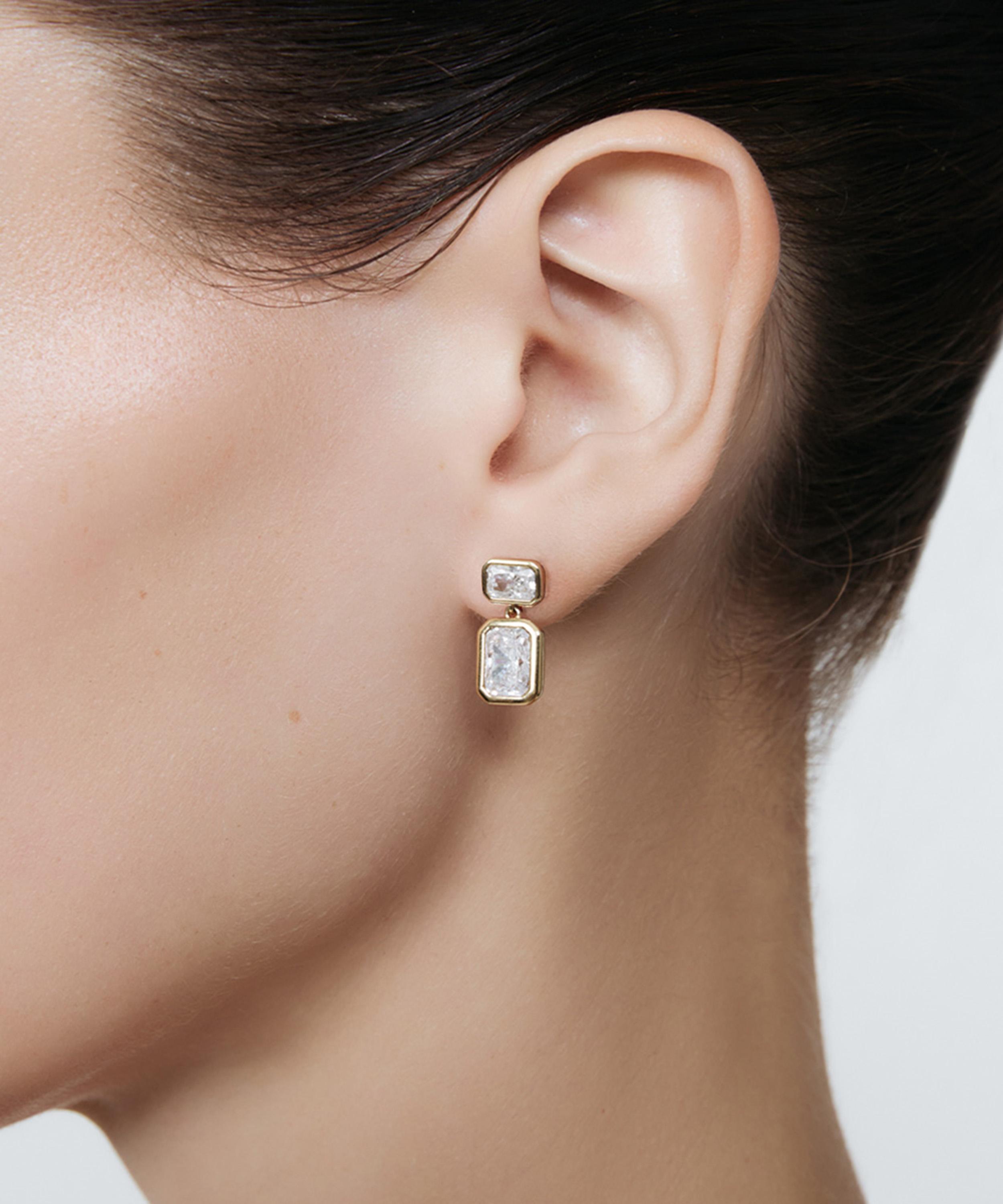 SHASHI - 14ct Gold-Plated Vermeil Silver Emerald Baguette Drop Earrings image number 1