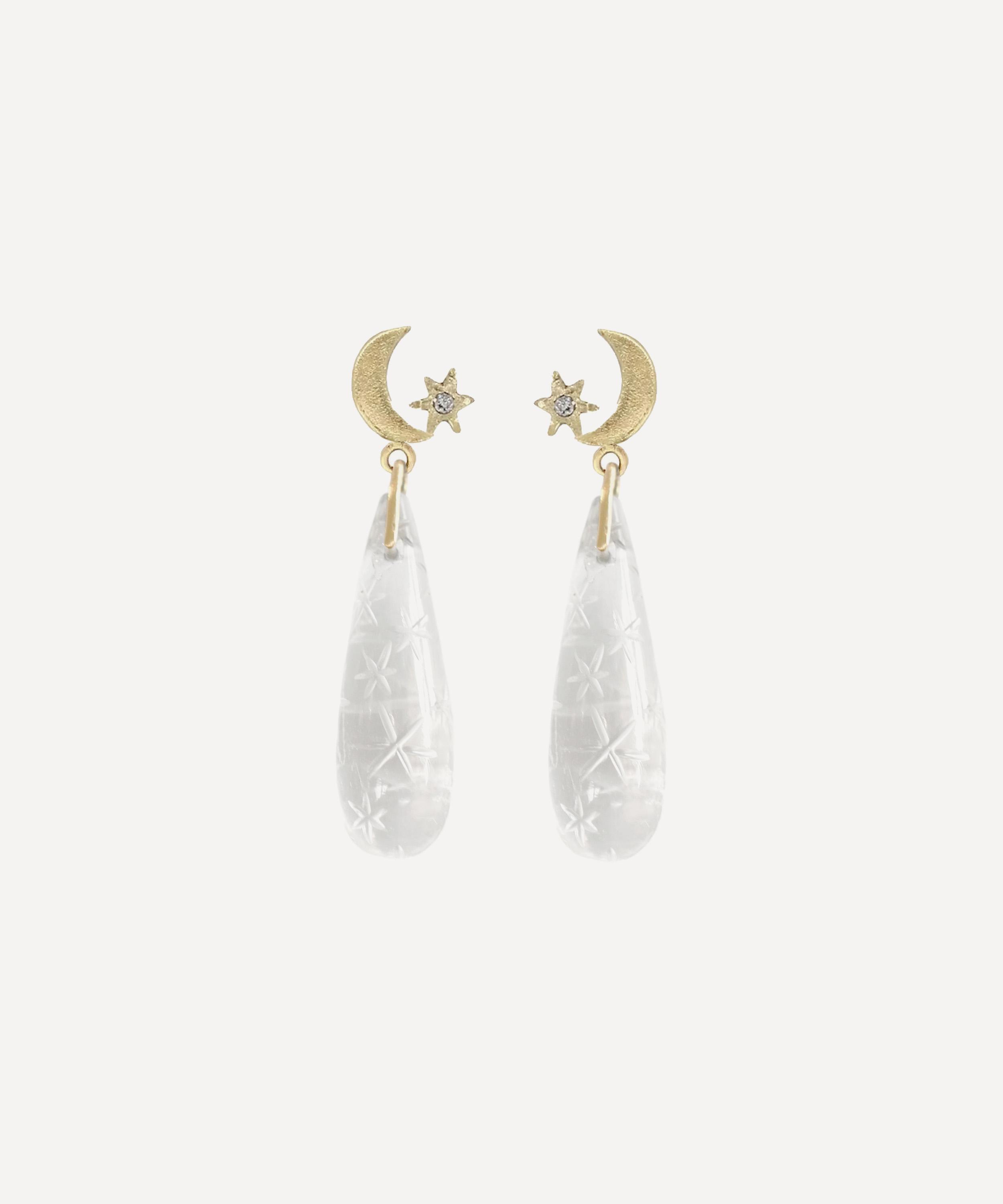 Acanthus - 14ct Gold Twinkling Moon Drop Earrings