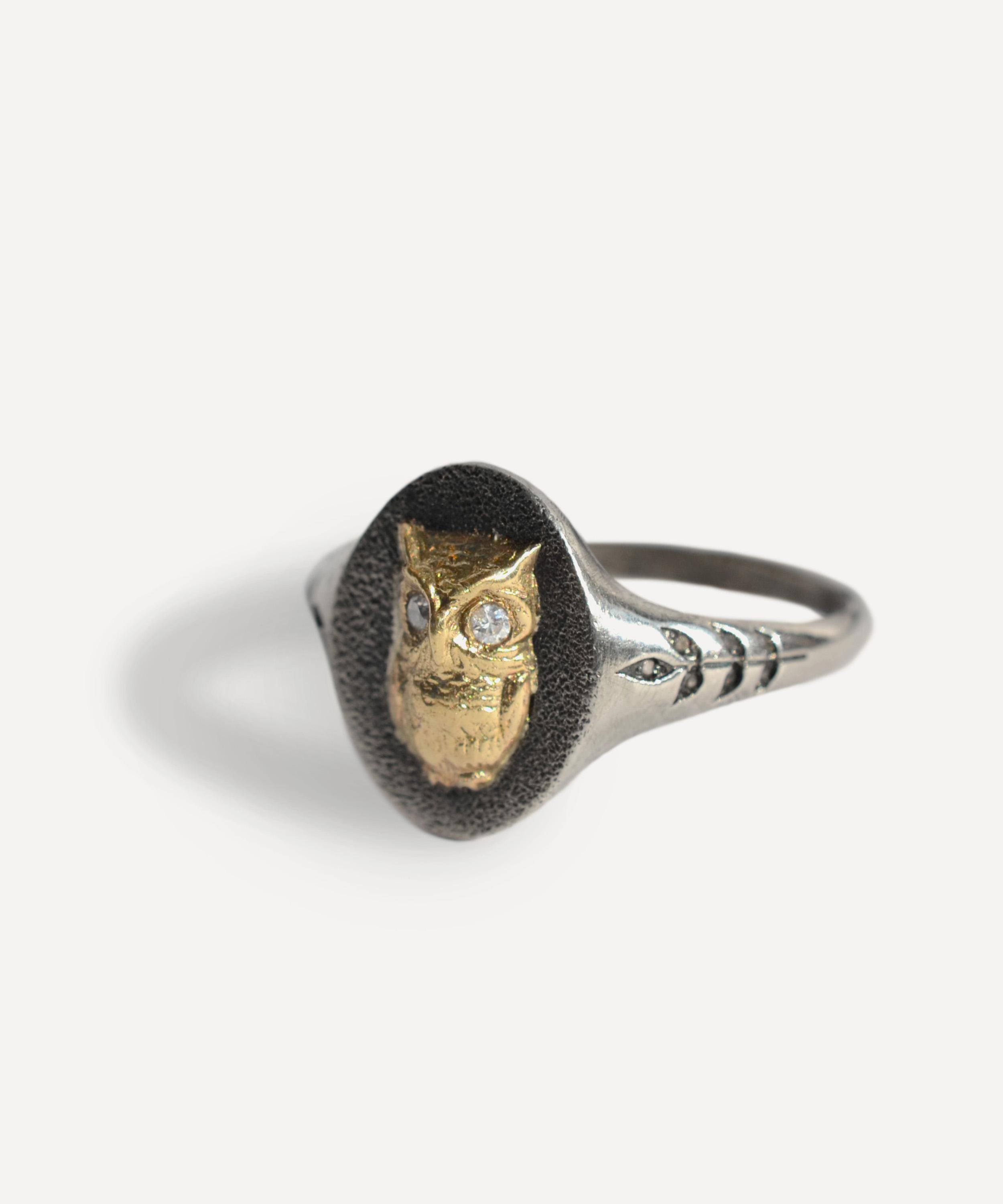 Acanthus - Mixed Metal Wisdom Owl Signet Ring