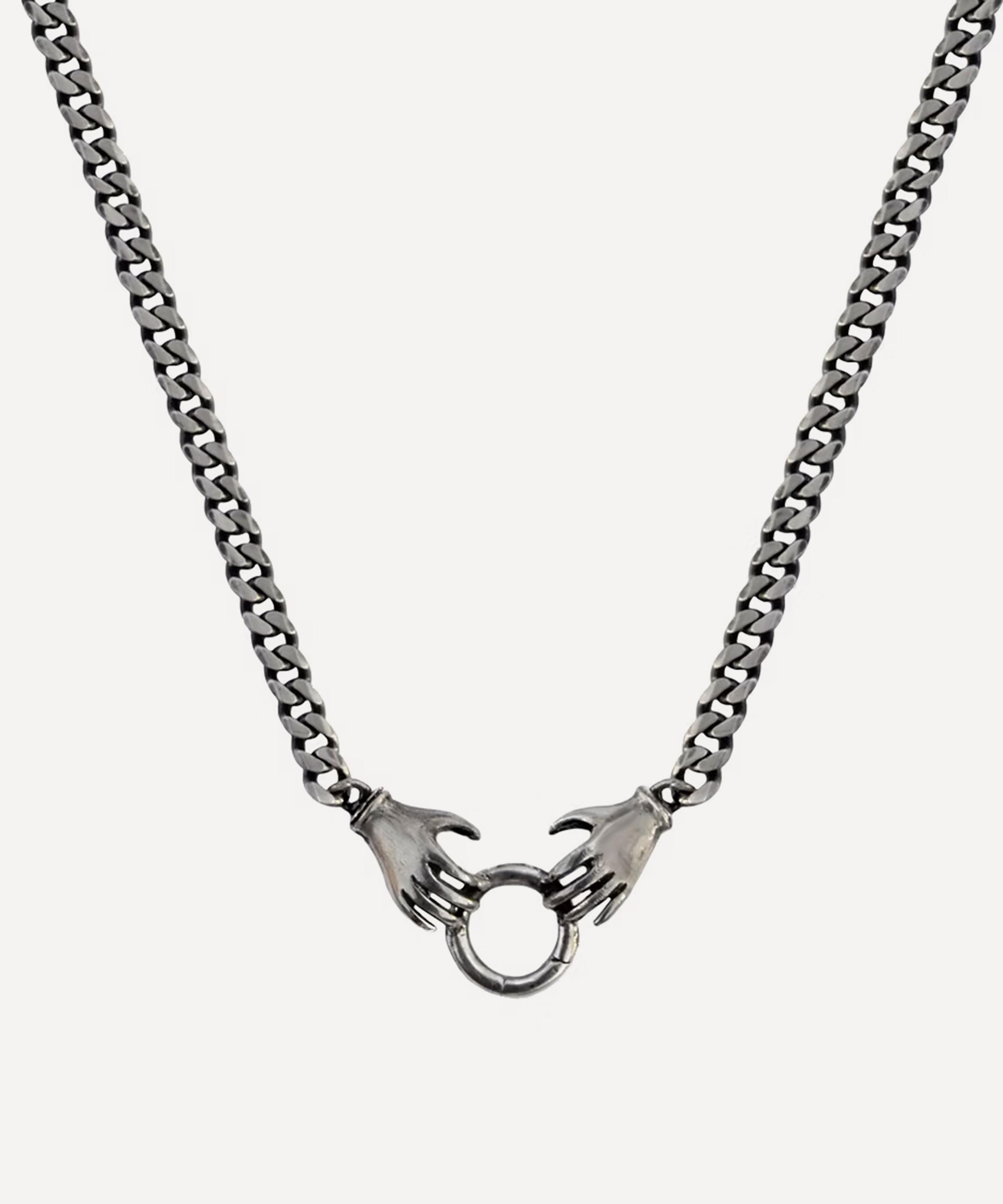 Acanthus - Oxidised Silver Double Hand Charm Holder Necklace