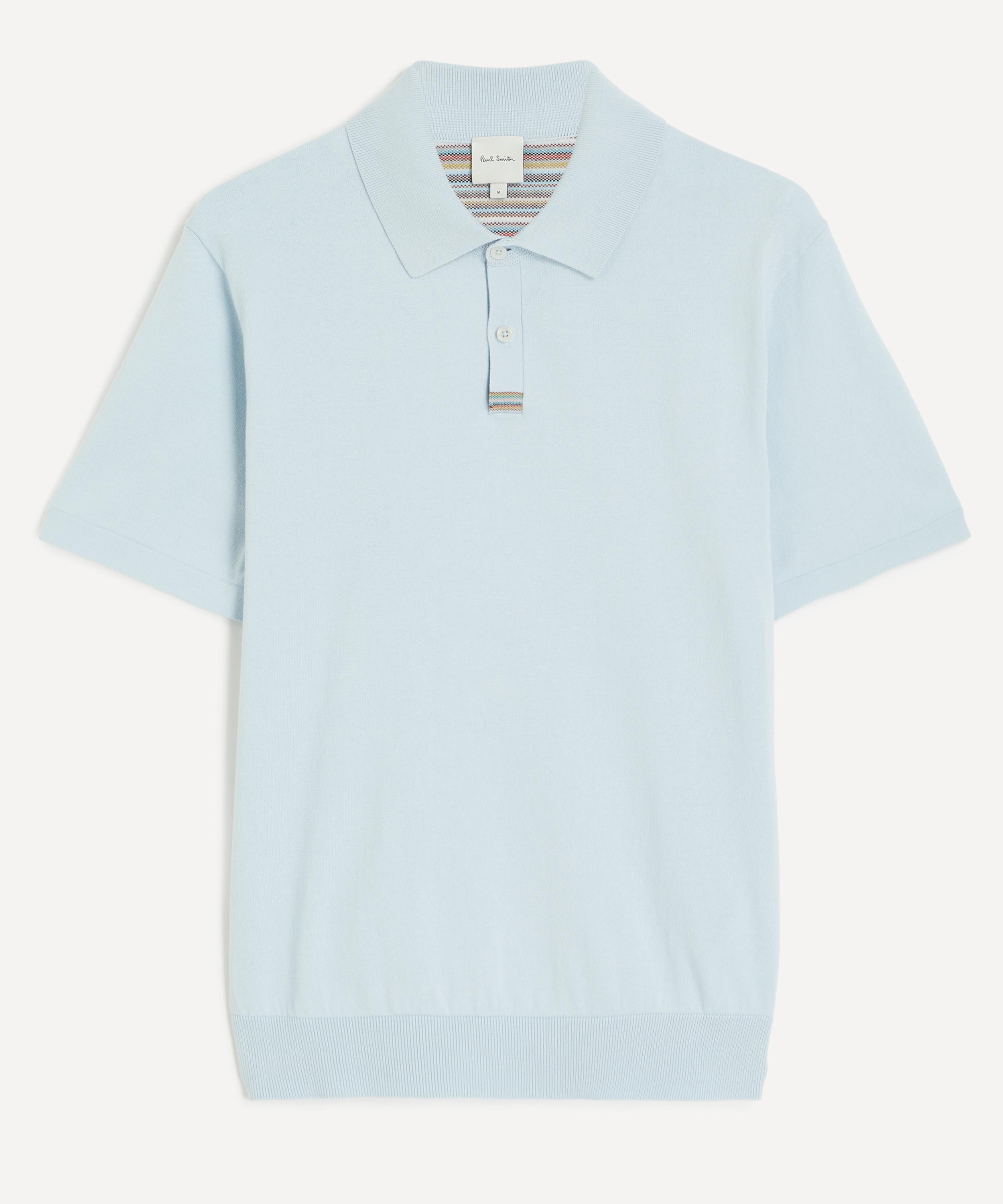 Paul Smith - Blue Knitted Signature Stripe Trim Polo Shirt
