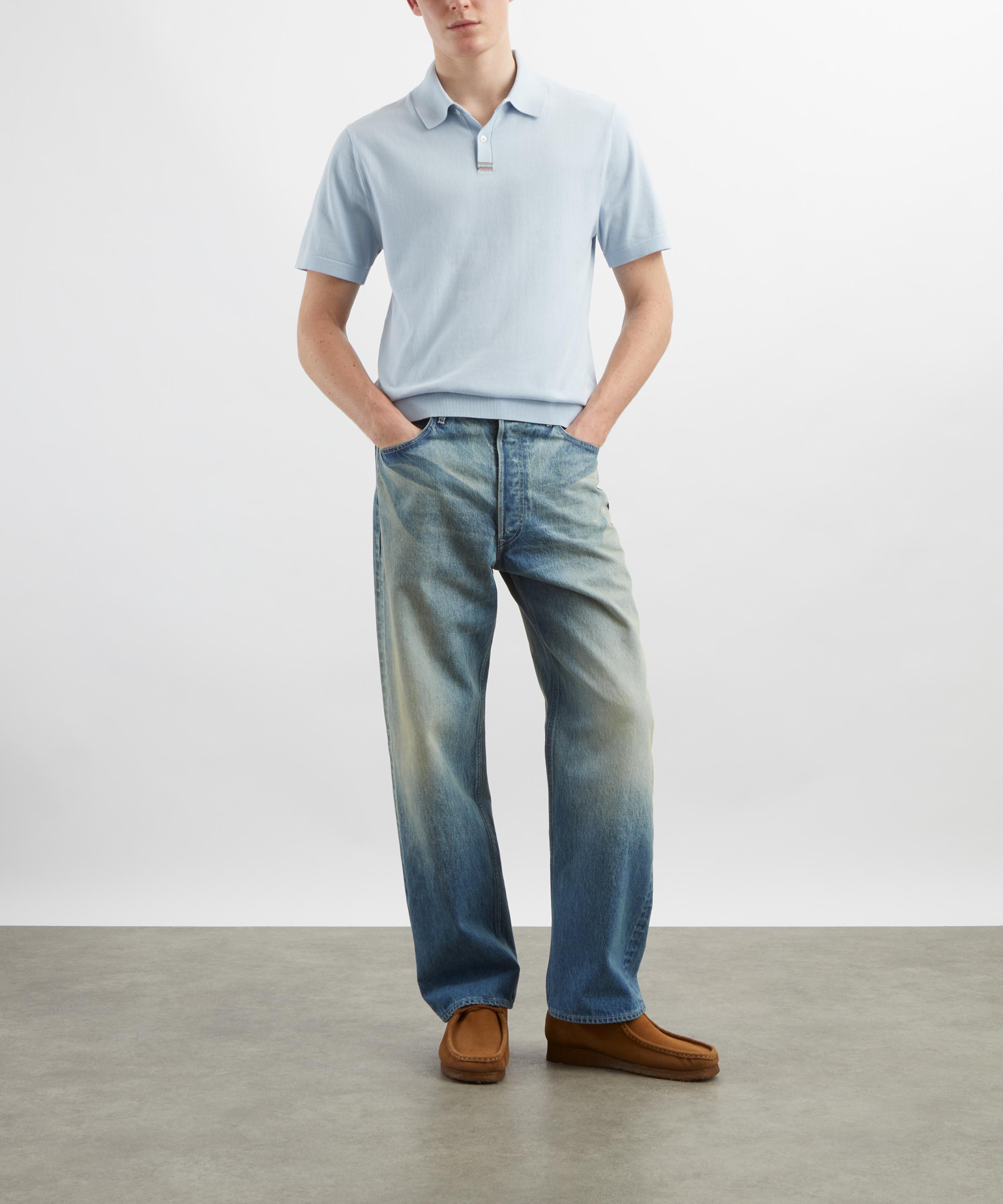 Paul Smith - Blue Knitted Signature Stripe Trim Polo Shirt image number 1