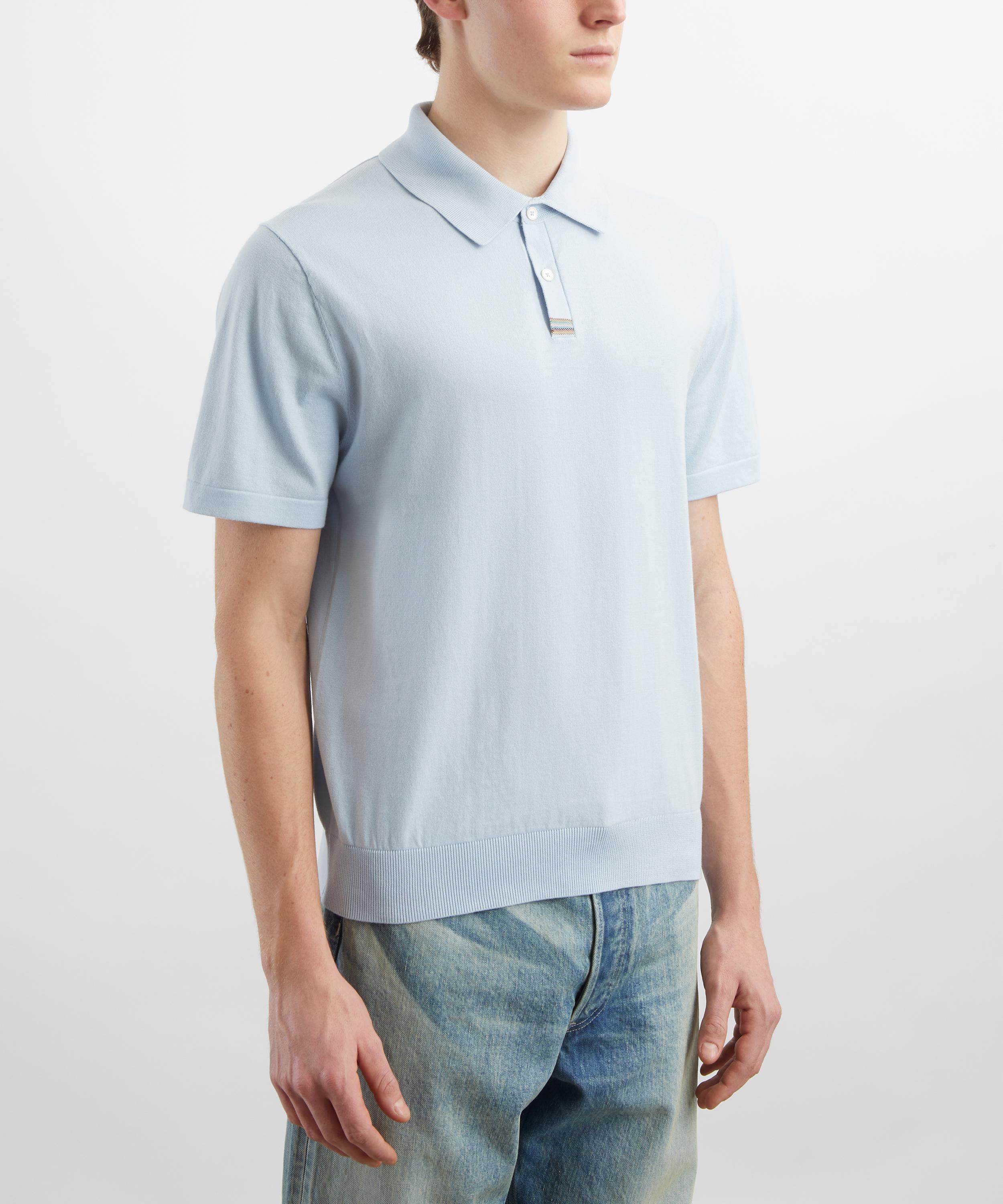 Paul Smith - Blue Knitted Signature Stripe Trim Polo Shirt image number 2