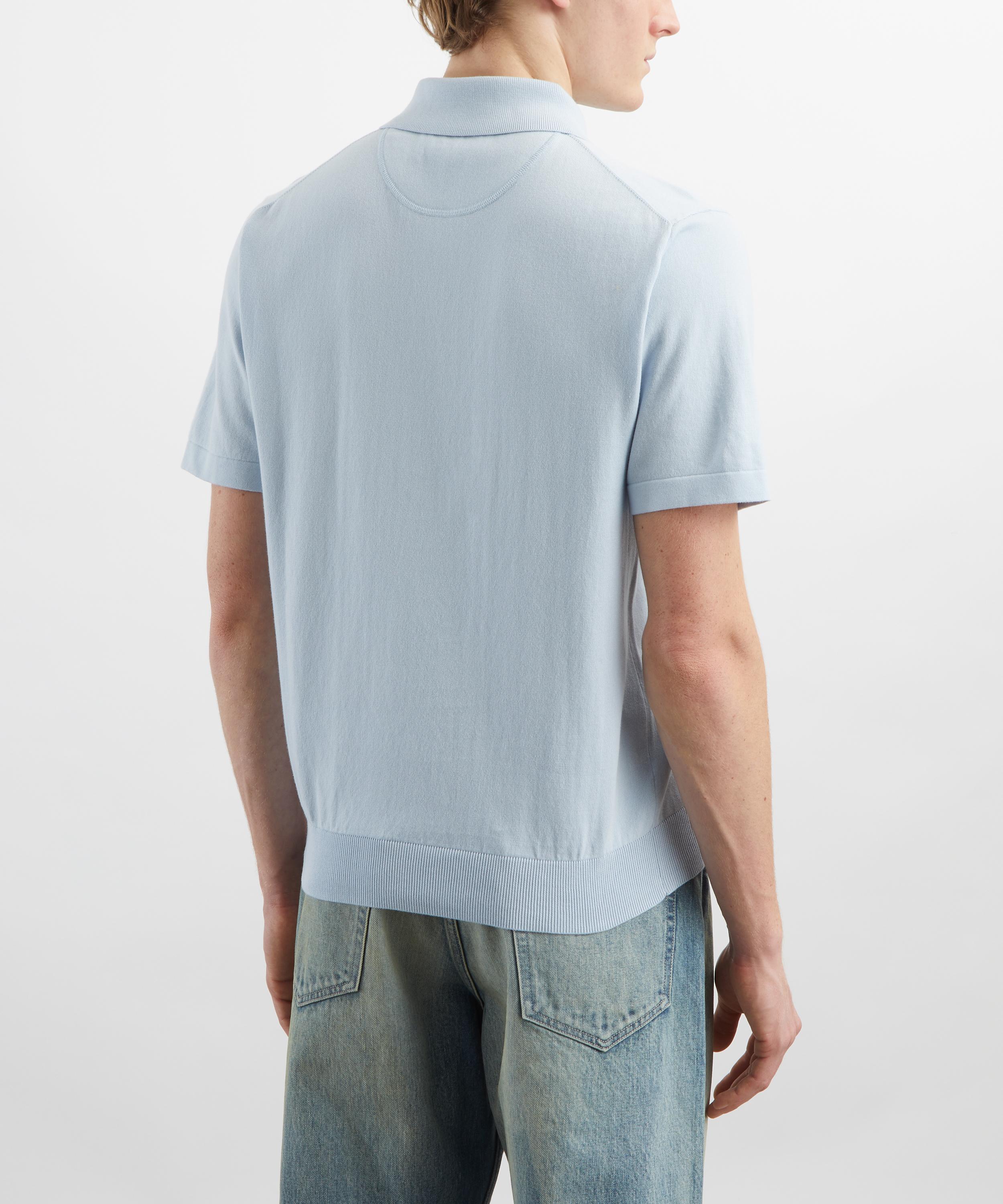 Paul Smith - Blue Knitted Signature Stripe Trim Polo Shirt image number 3