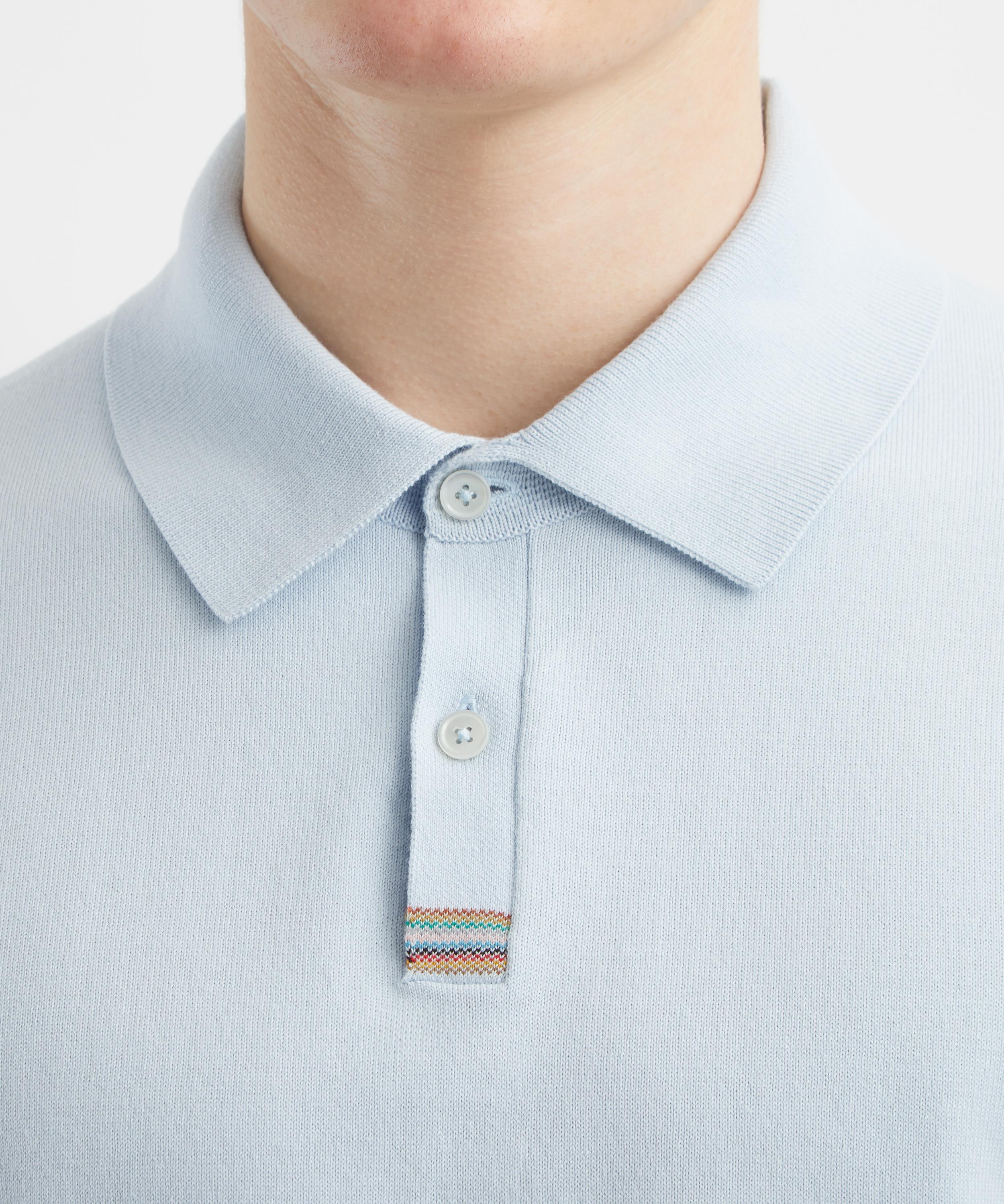 Paul Smith - Blue Knitted Signature Stripe Trim Polo Shirt image number 4