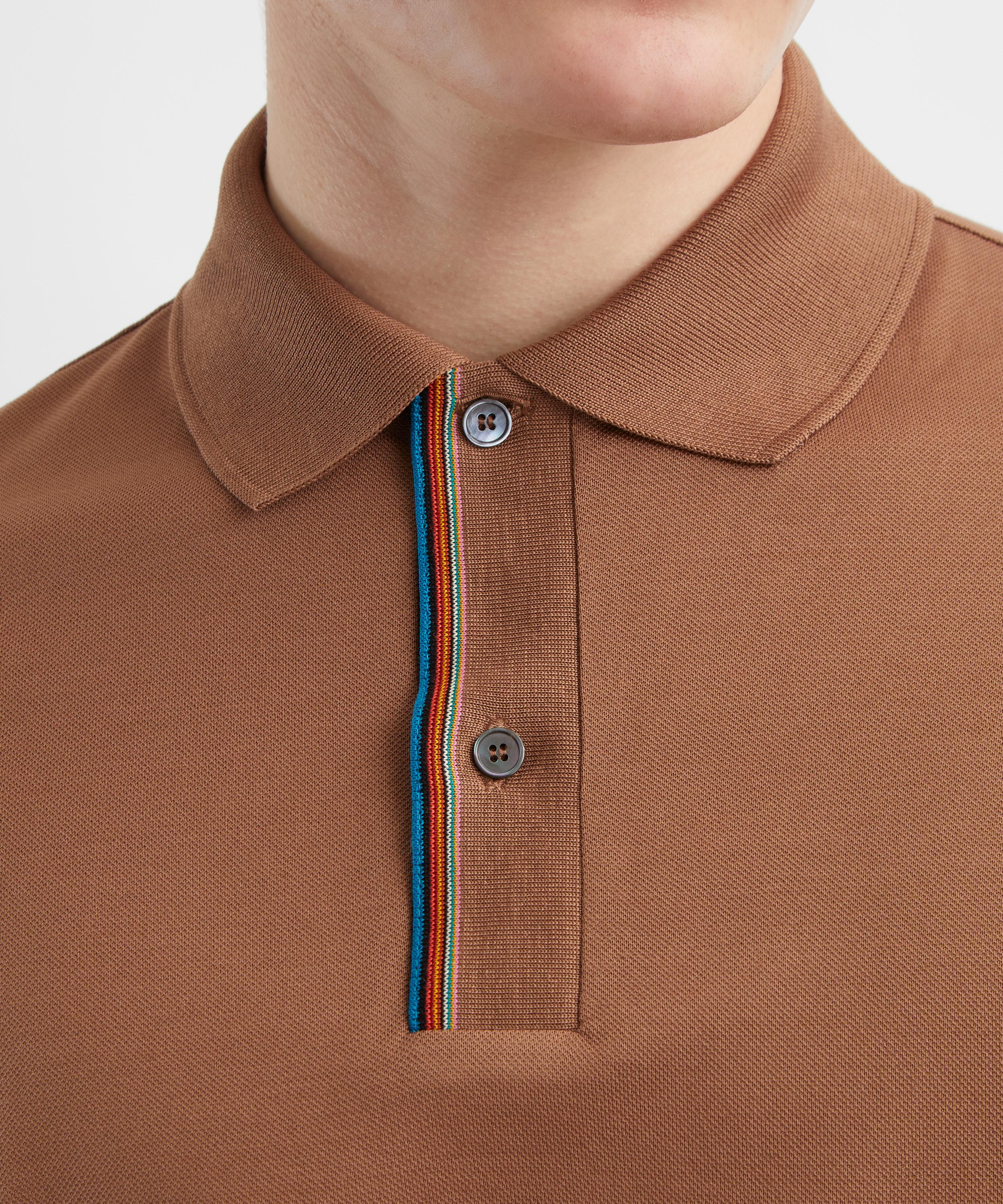 Paul Smith - Brown Knitted Signature Stripe Trim Polo Shirt image number 4