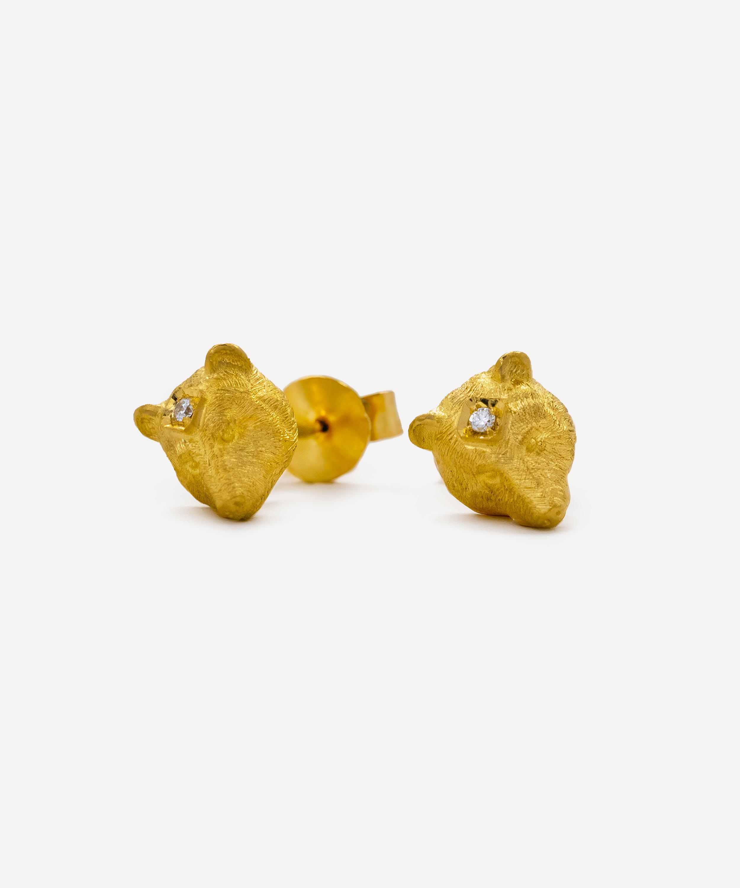Hargreaves Stockholm - 18ct Gold Guardian Bear Stud Earrings