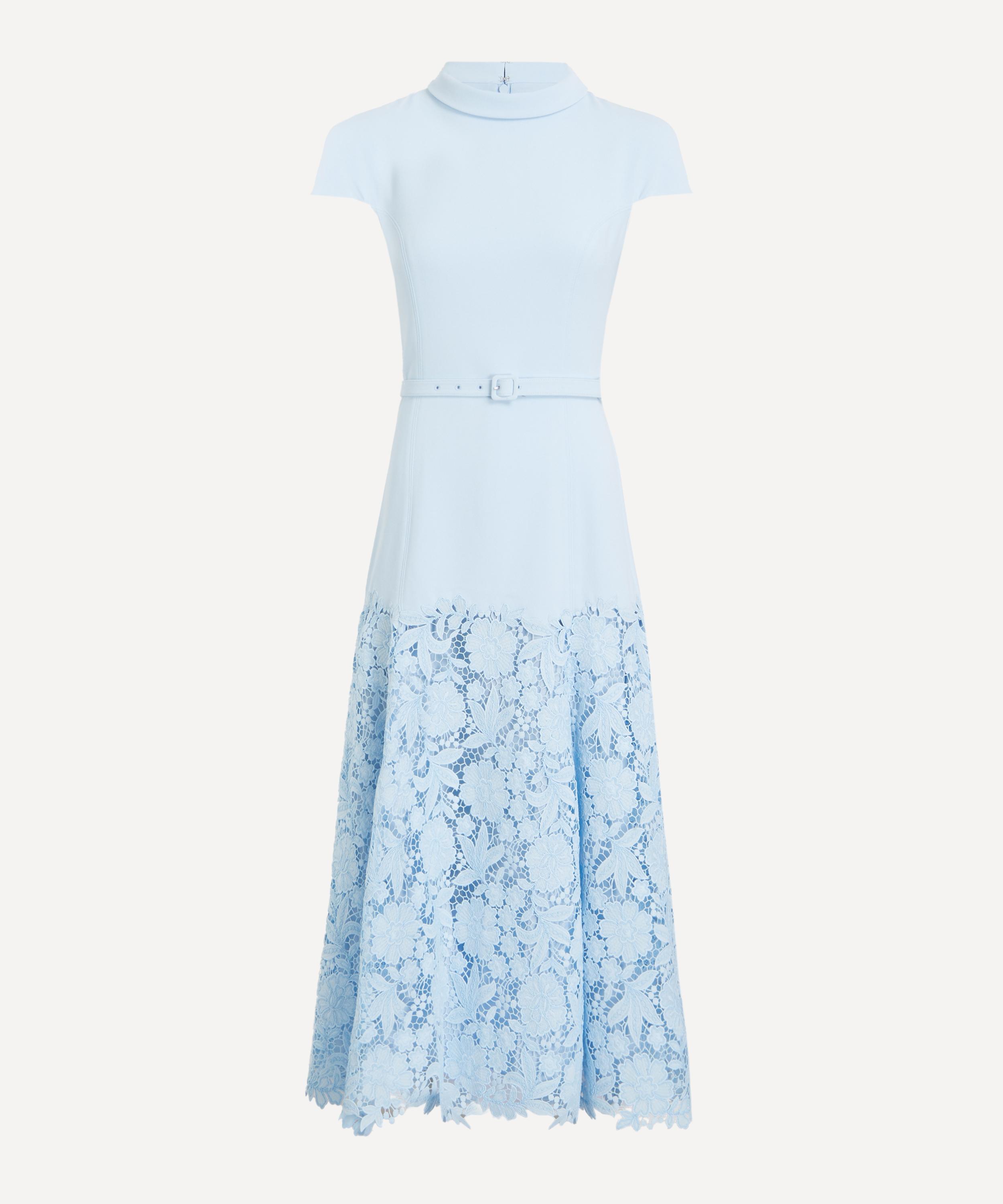 Self-Portrait - Blue Crepe Lace Midi Dress
