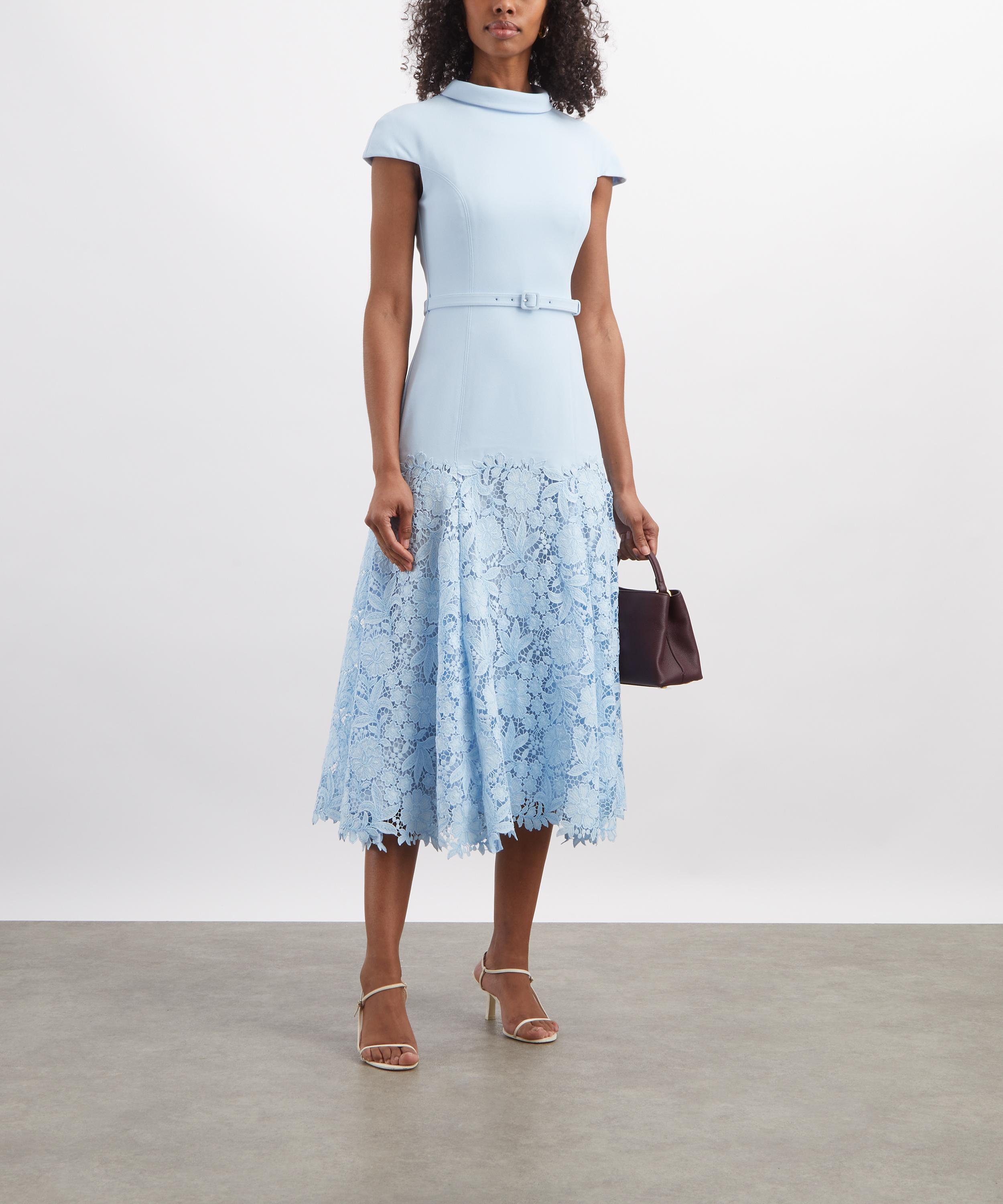 Self-Portrait - Blue Crepe Lace Midi Dress image number 1