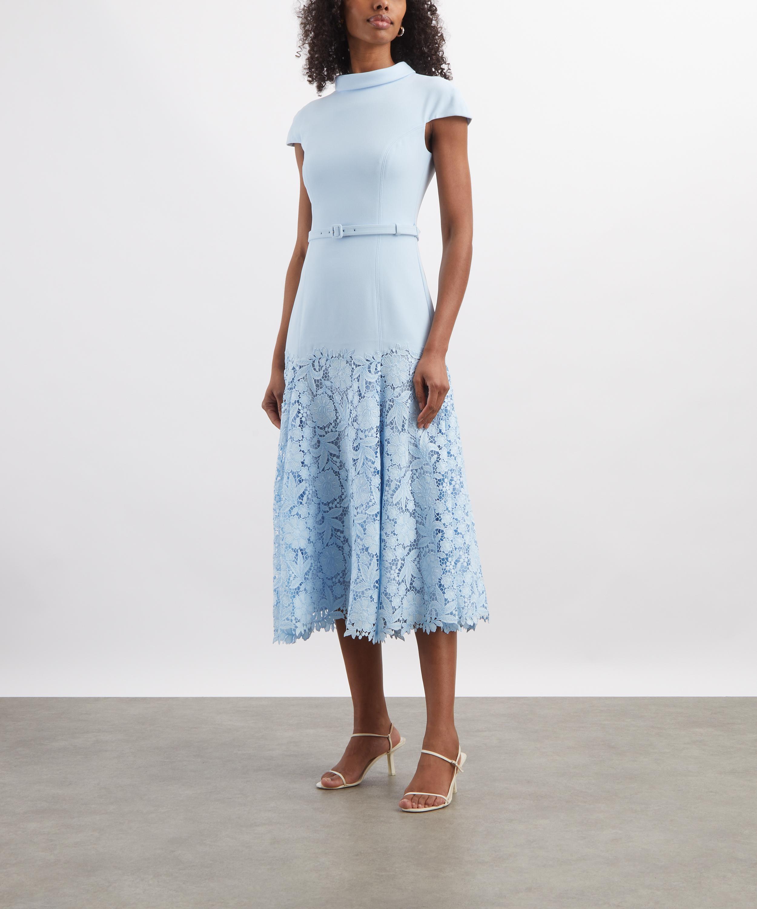 Self-Portrait - Blue Crepe Lace Midi Dress image number 2