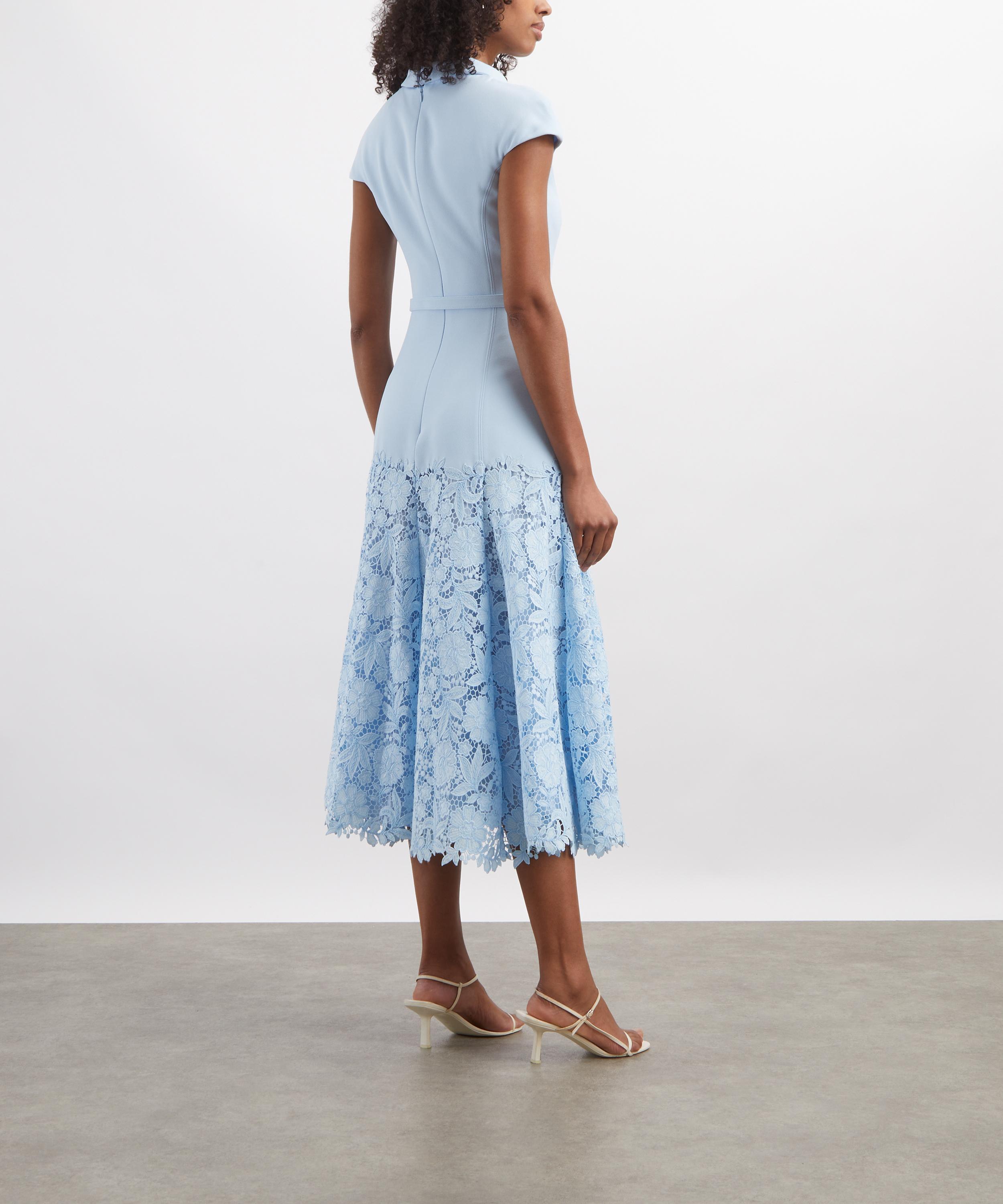 Self-Portrait - Blue Crepe Lace Midi Dress image number 3