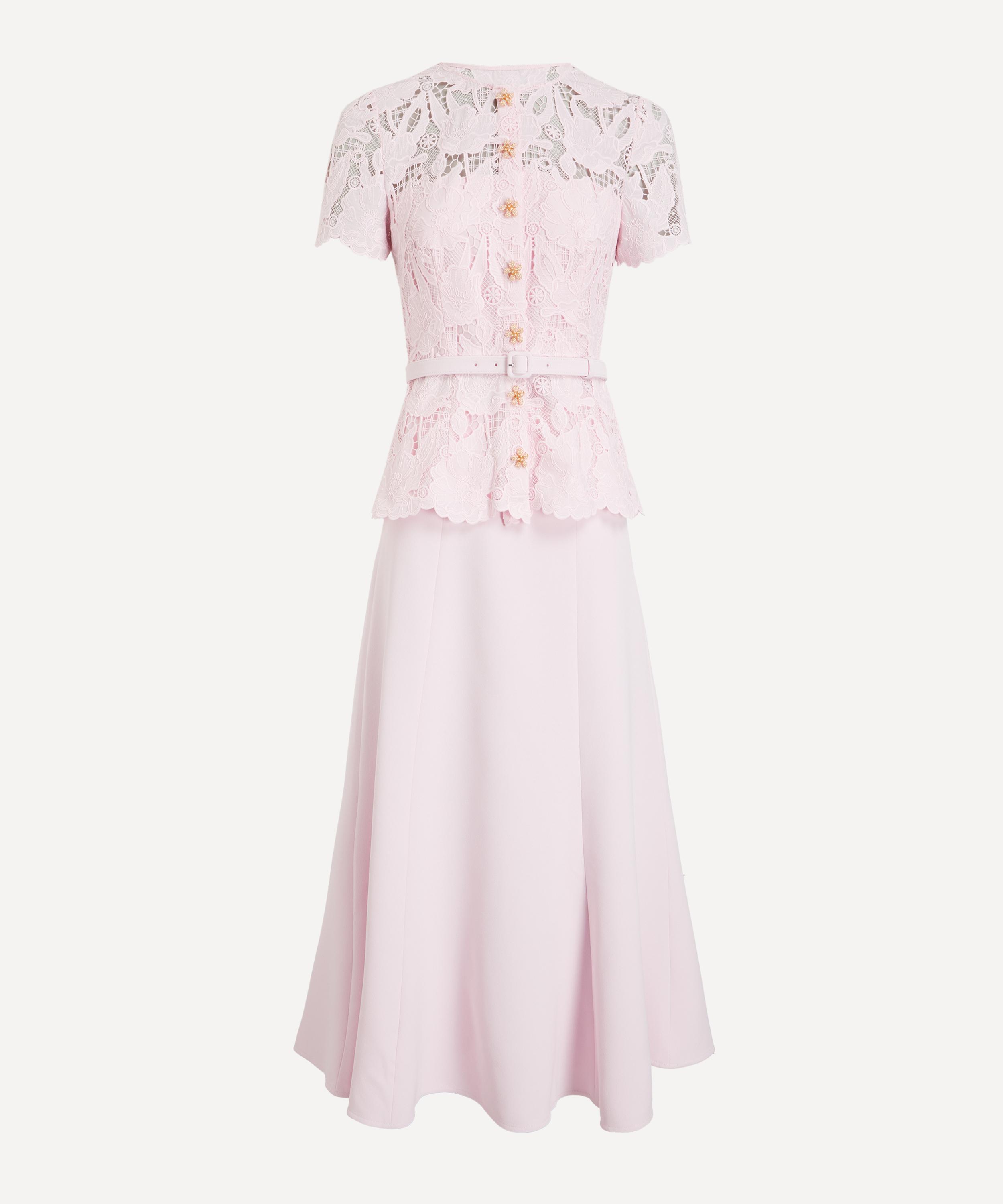 Self-Portrait - Pink Lace Crepe Midi Dress