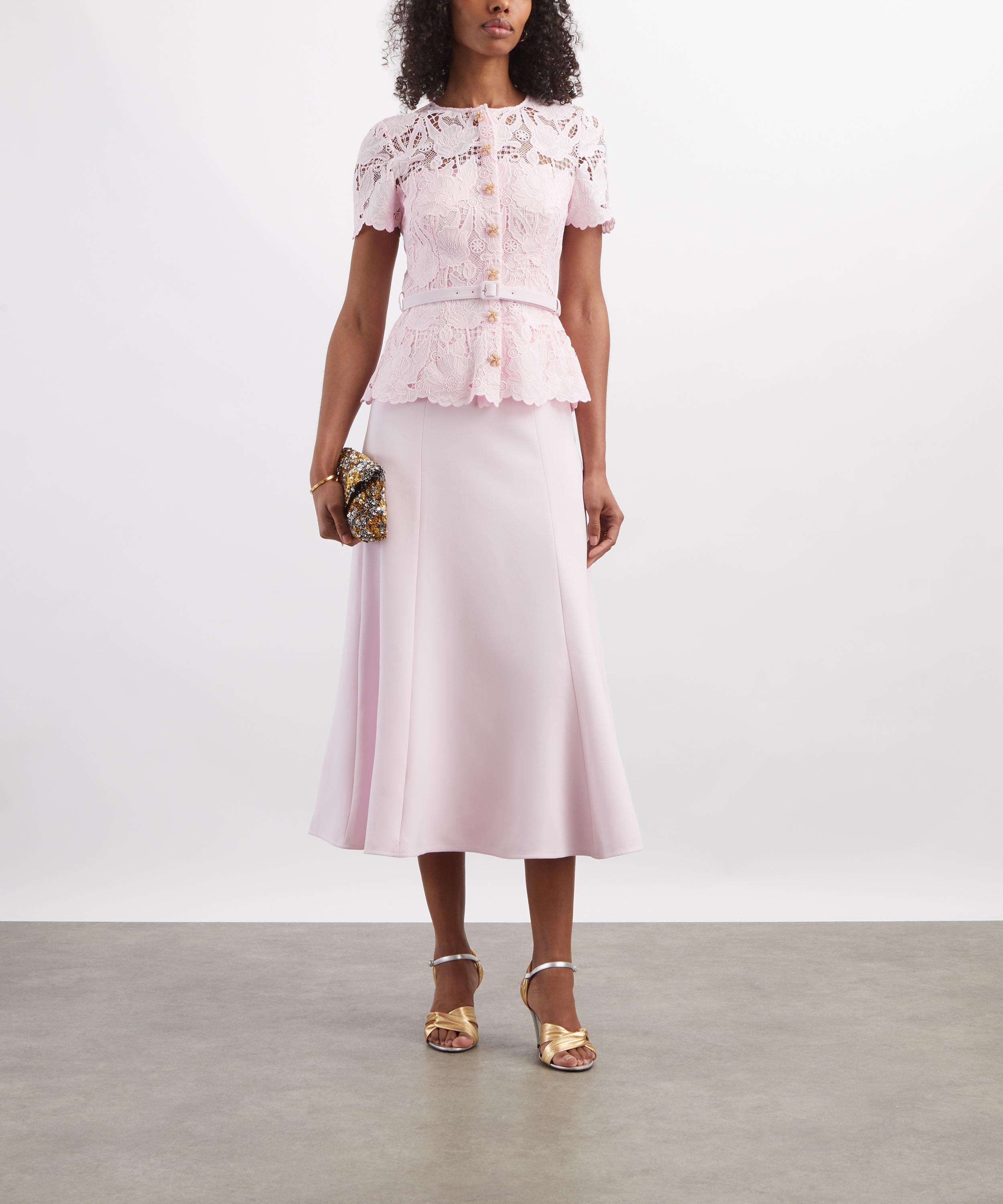 Self-Portrait - Pink Lace Crepe Midi Dress image number 1