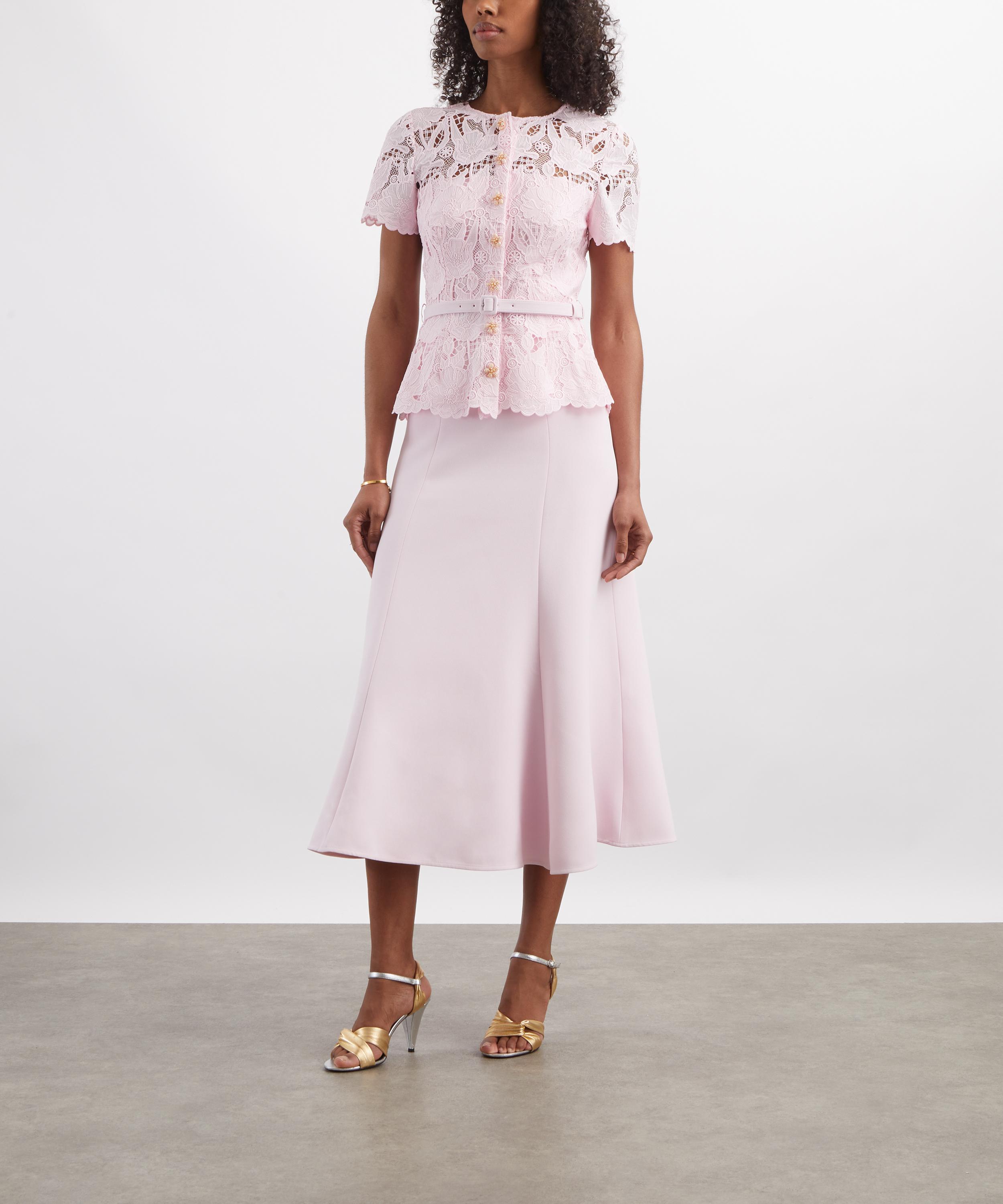 Self-Portrait - Pink Lace Crepe Midi Dress image number 2