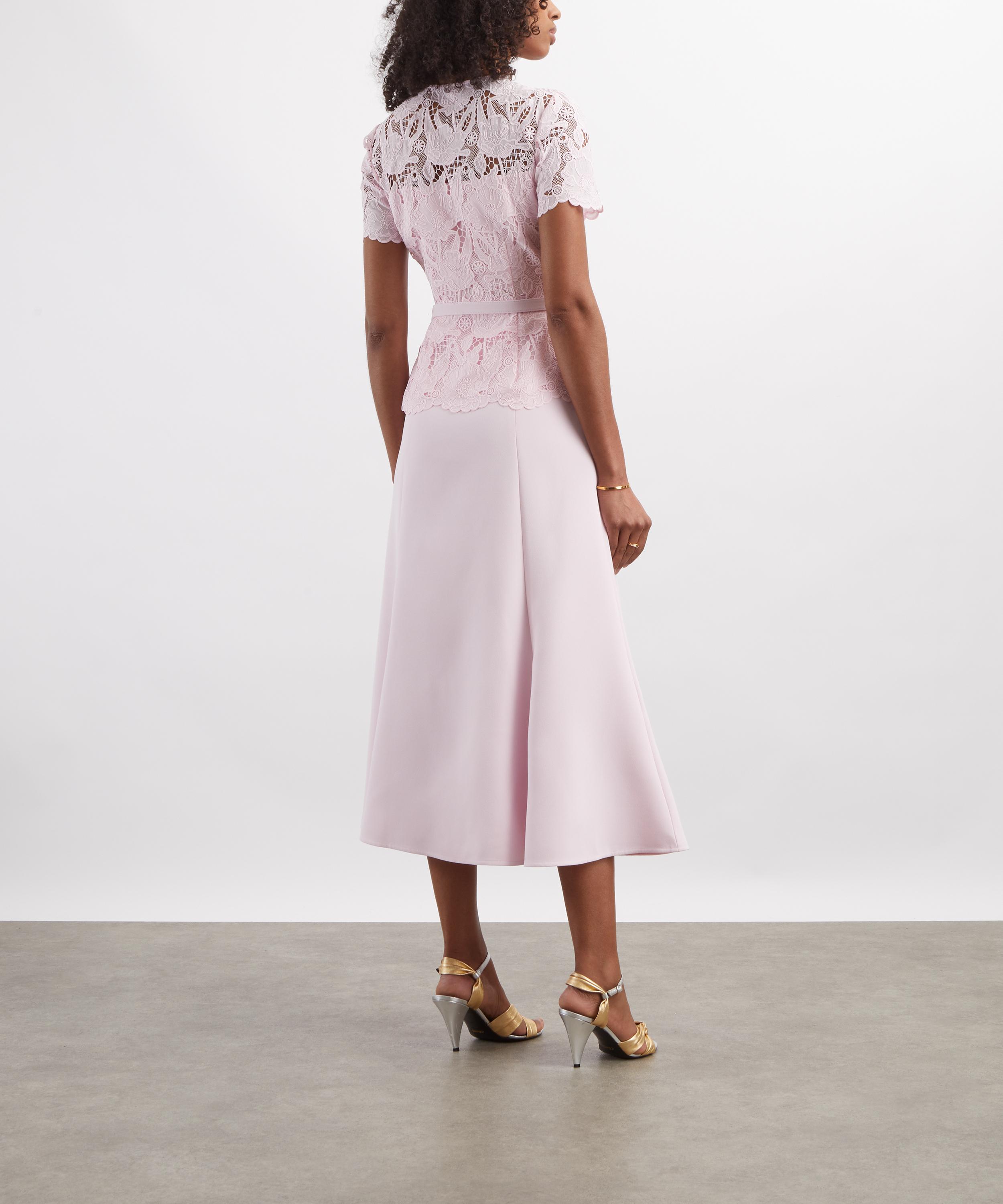 Self-Portrait - Pink Lace Crepe Midi Dress image number 3