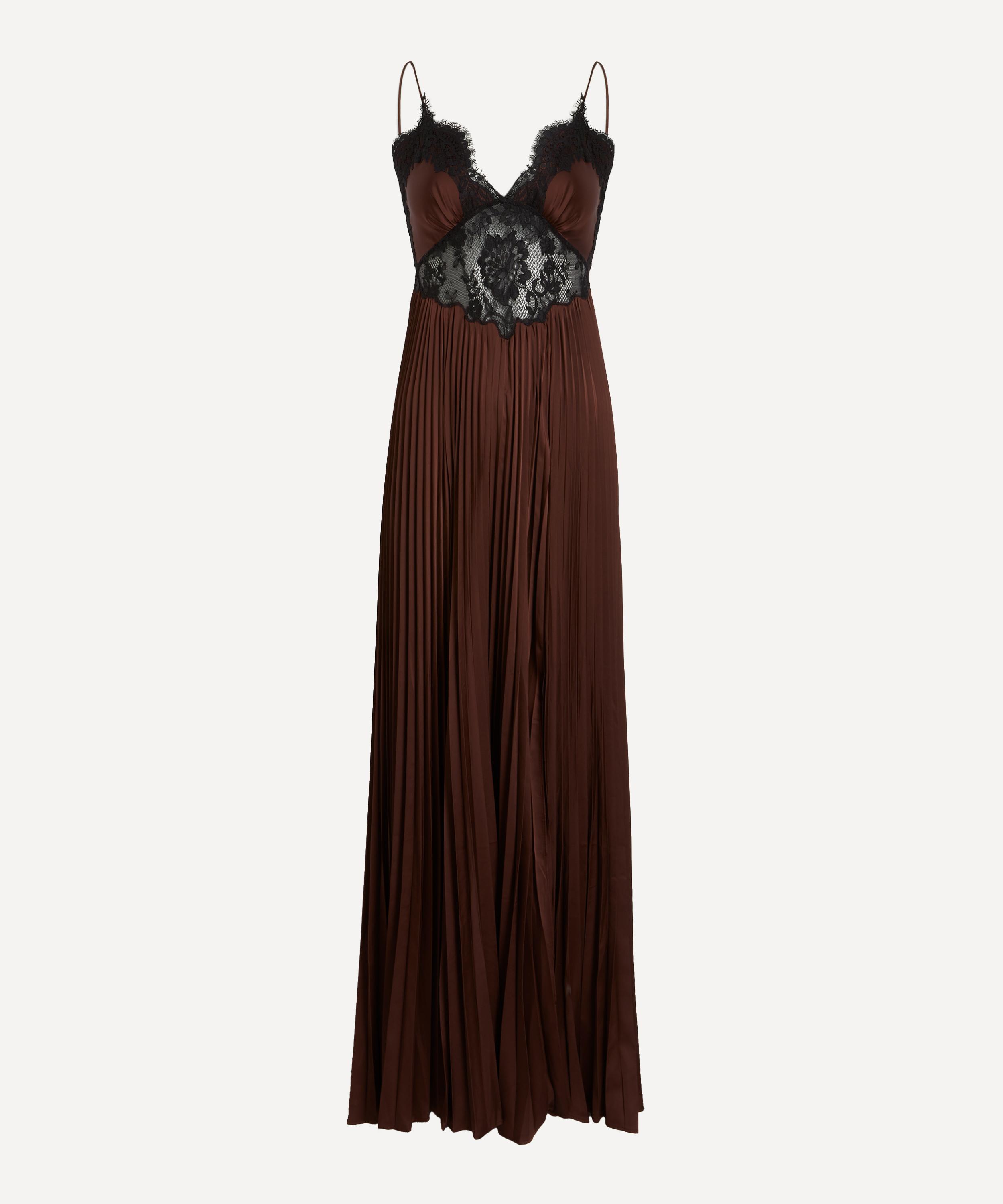 Self-Portrait - Brown Satin Lace Insert Maxi Dress