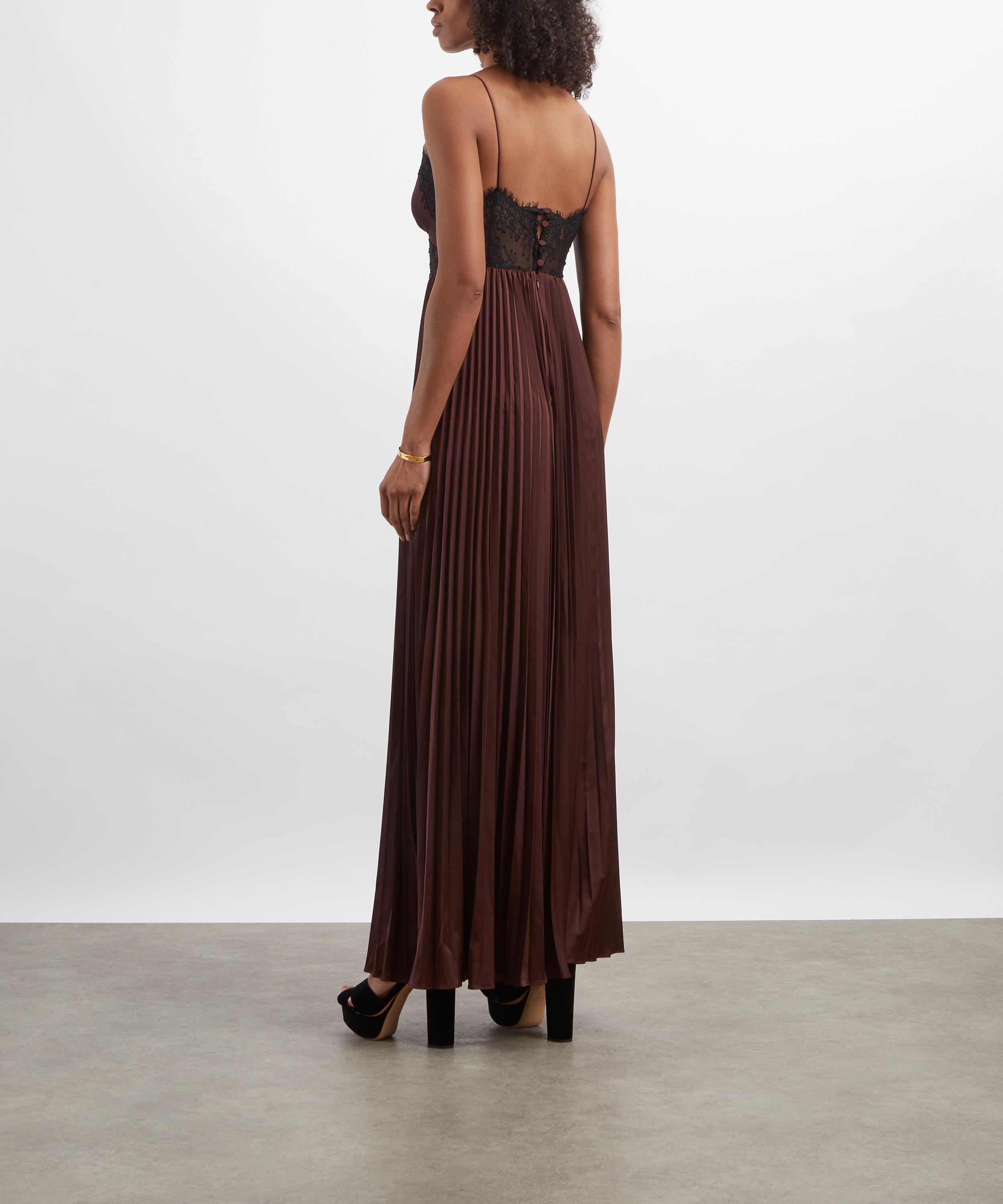 Self-Portrait - Brown Satin Lace Insert Maxi Dress image number 3