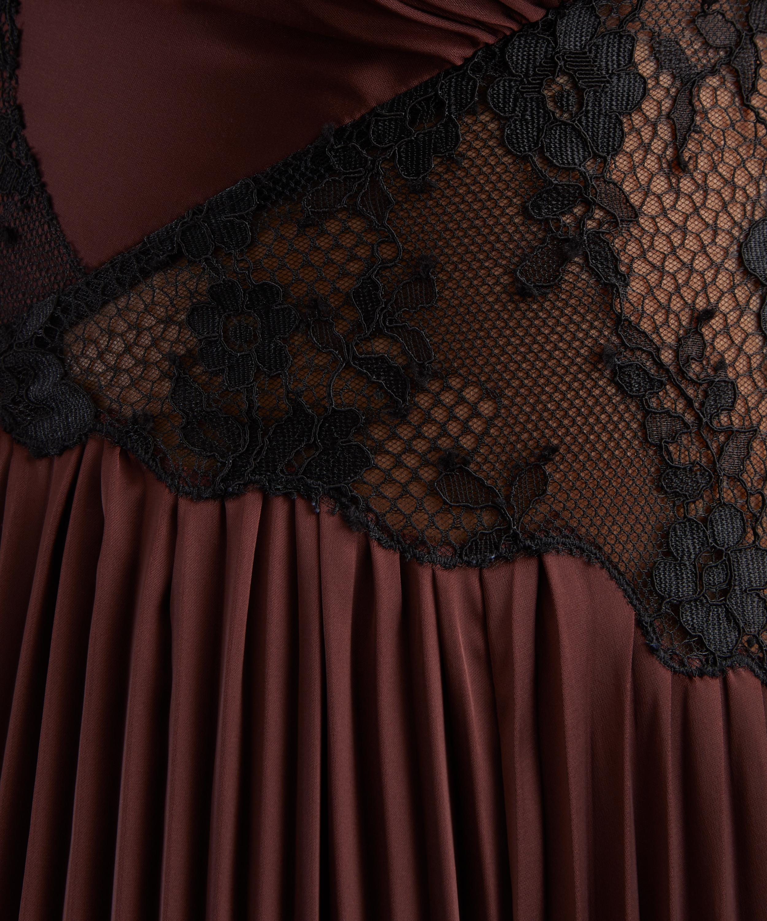 Self-Portrait - Brown Satin Lace Insert Maxi Dress image number 4