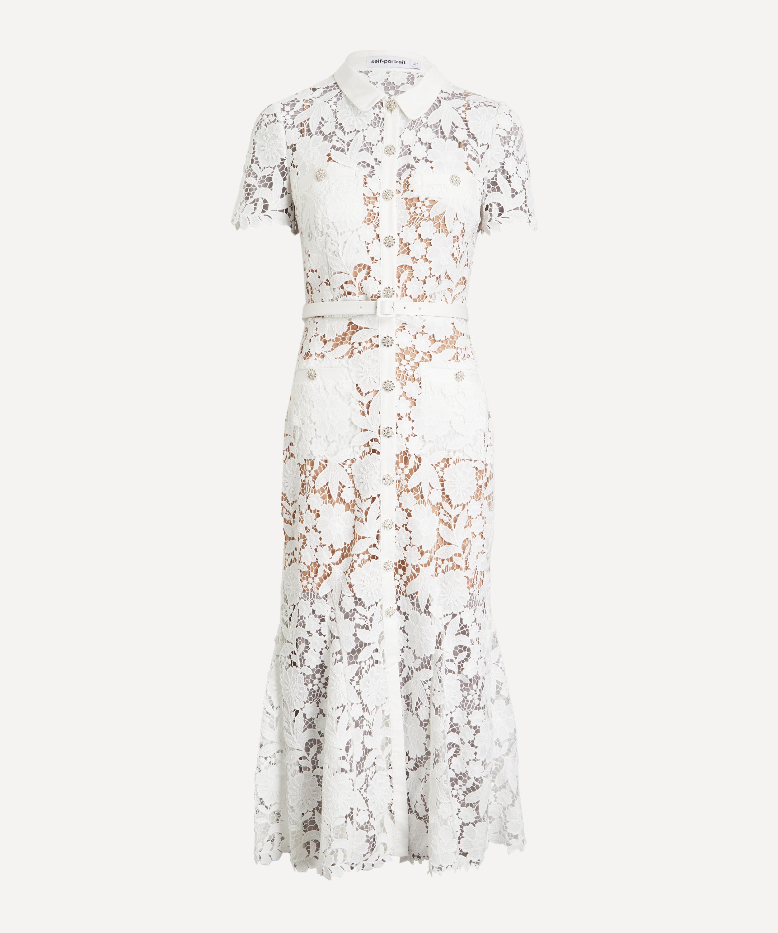 Self-Portrait - White Lace Collared Midi Dress