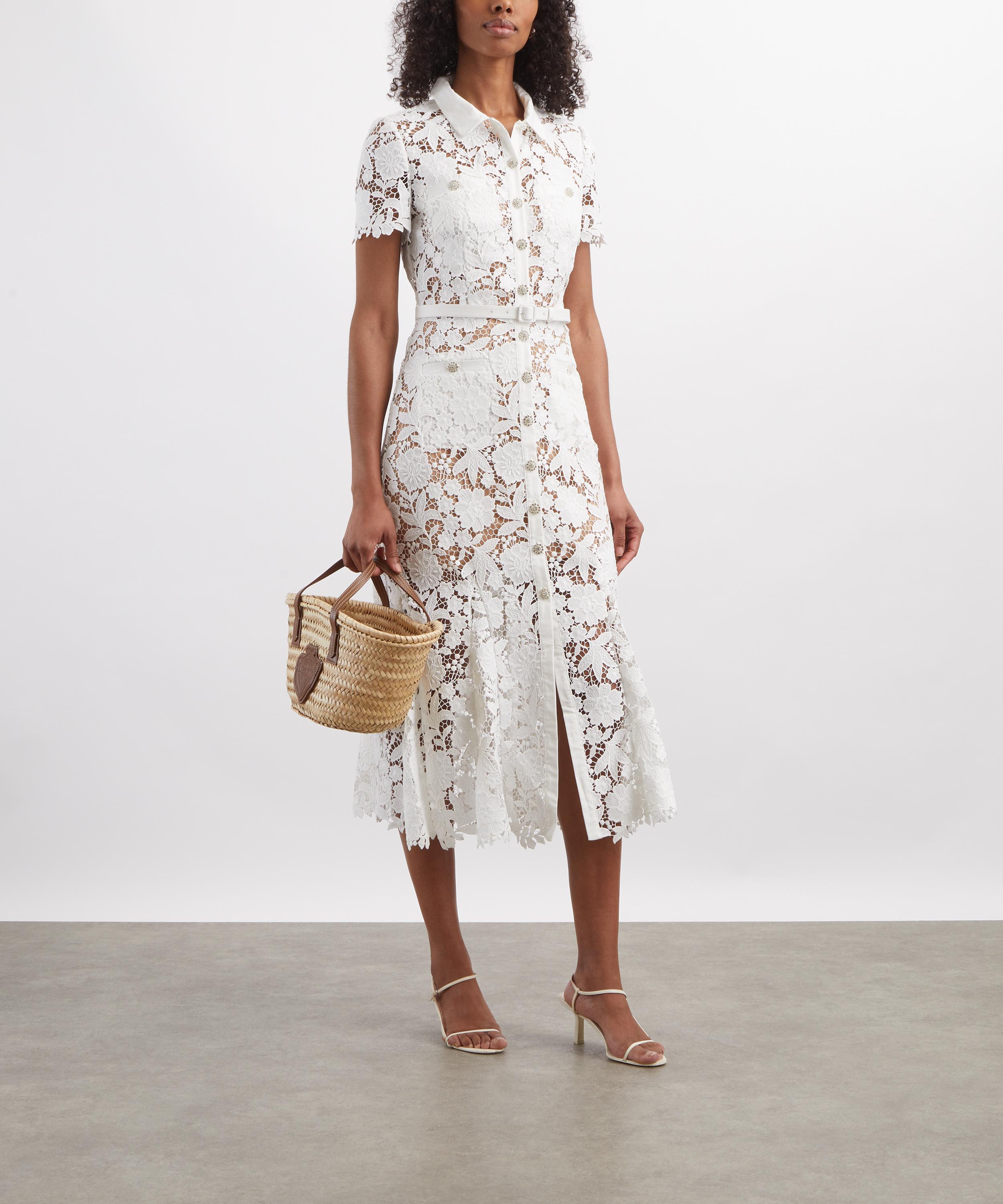 Self-Portrait - White Lace Collared Midi Dress image number 1