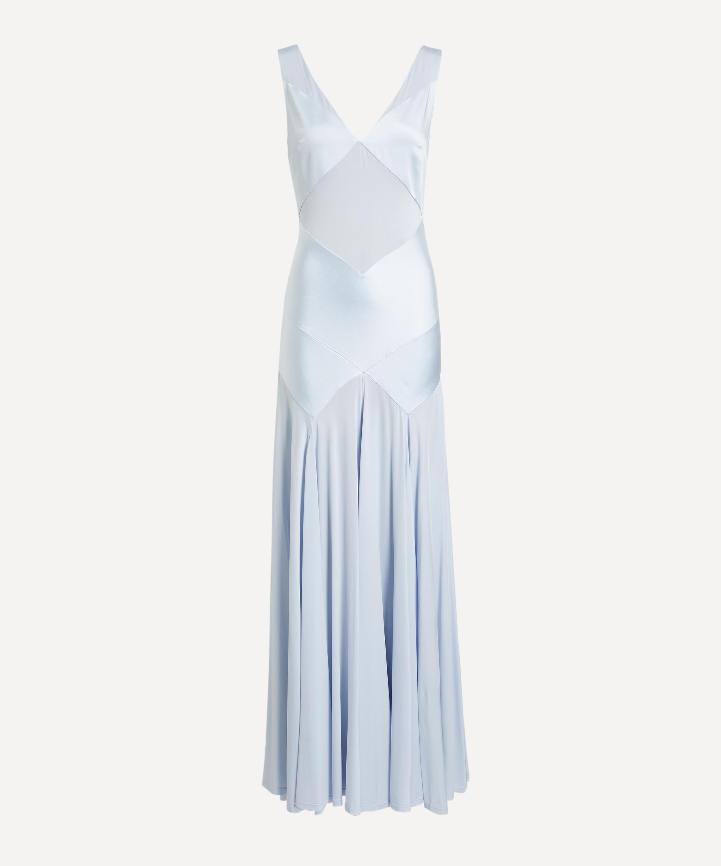 Self-Portrait - Blue Satin Jersey Maxi Dress