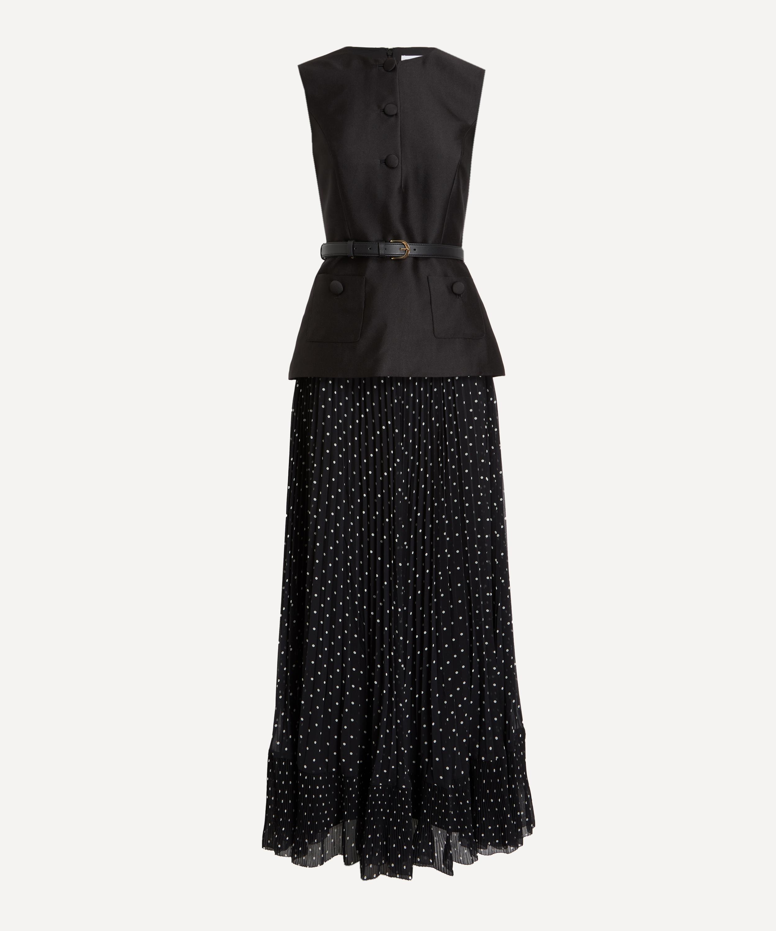 Self-Portrait - Black Taffeta Polka Dot Midi Dress