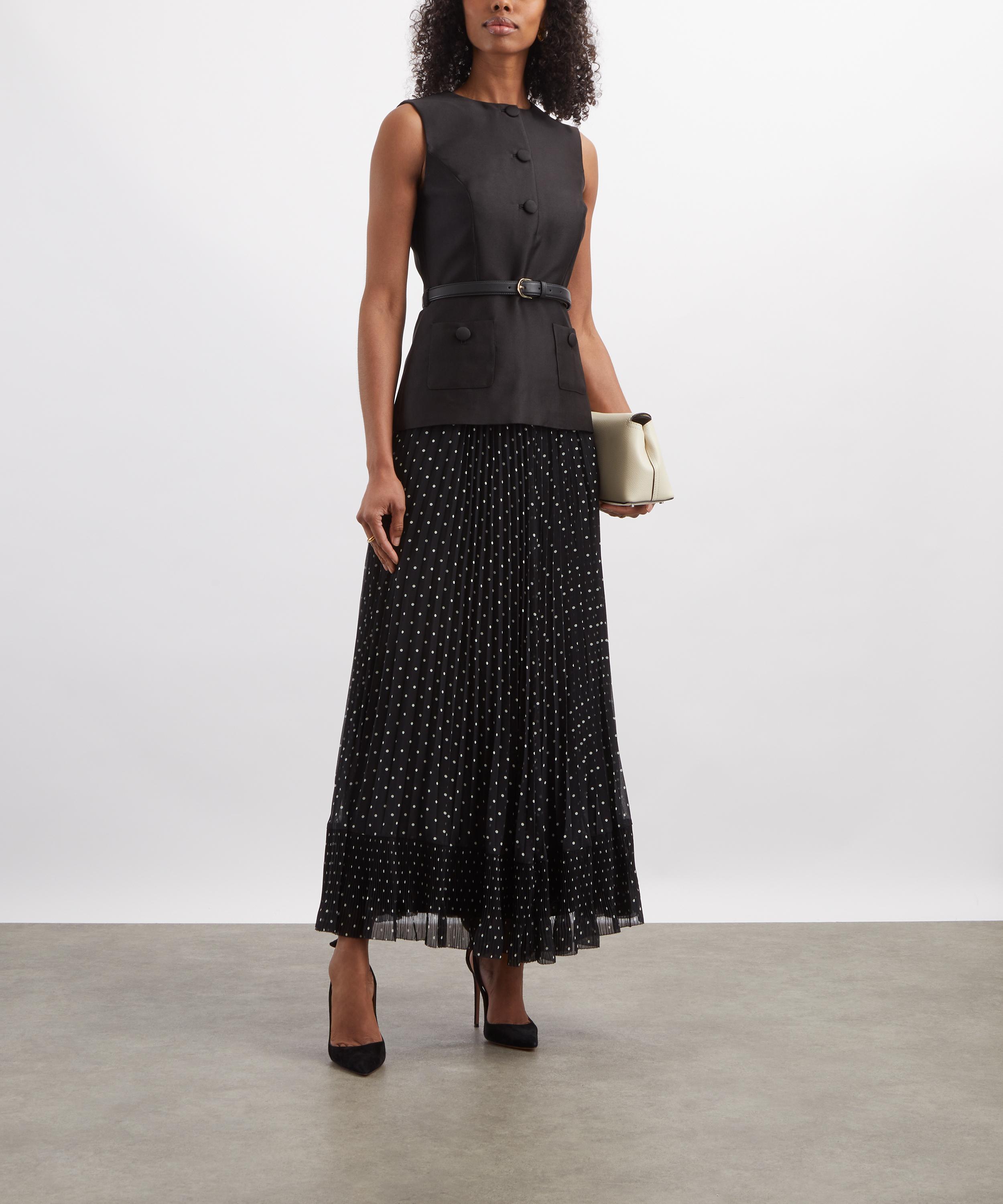 Self-Portrait - Black Taffeta Polka Dot Midi Dress image number 1