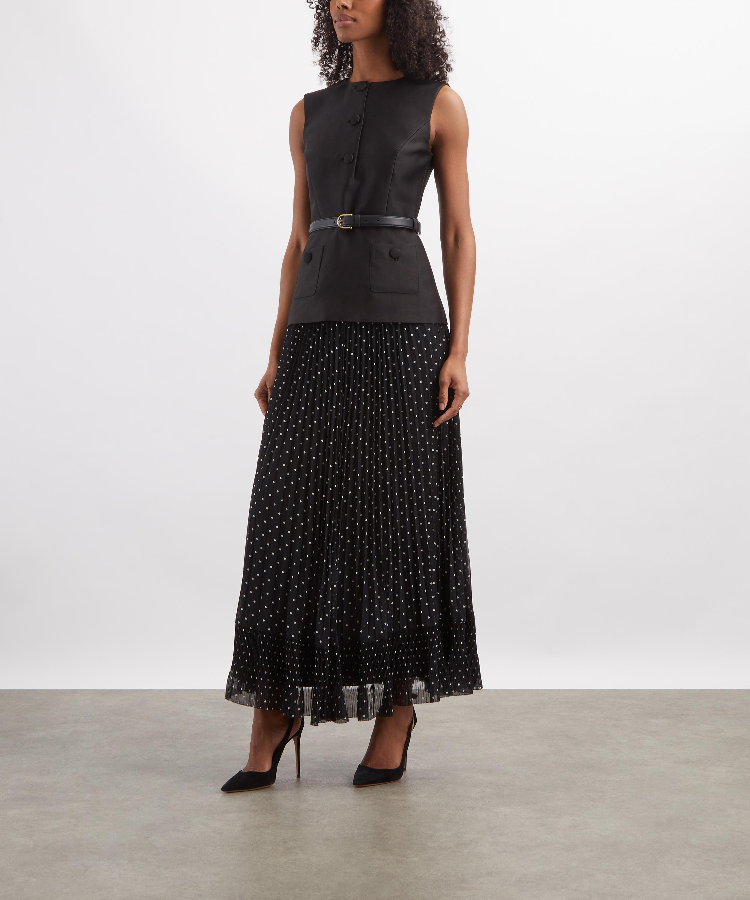 Self-Portrait - Black Taffeta Polka Dot Midi Dress image number 2