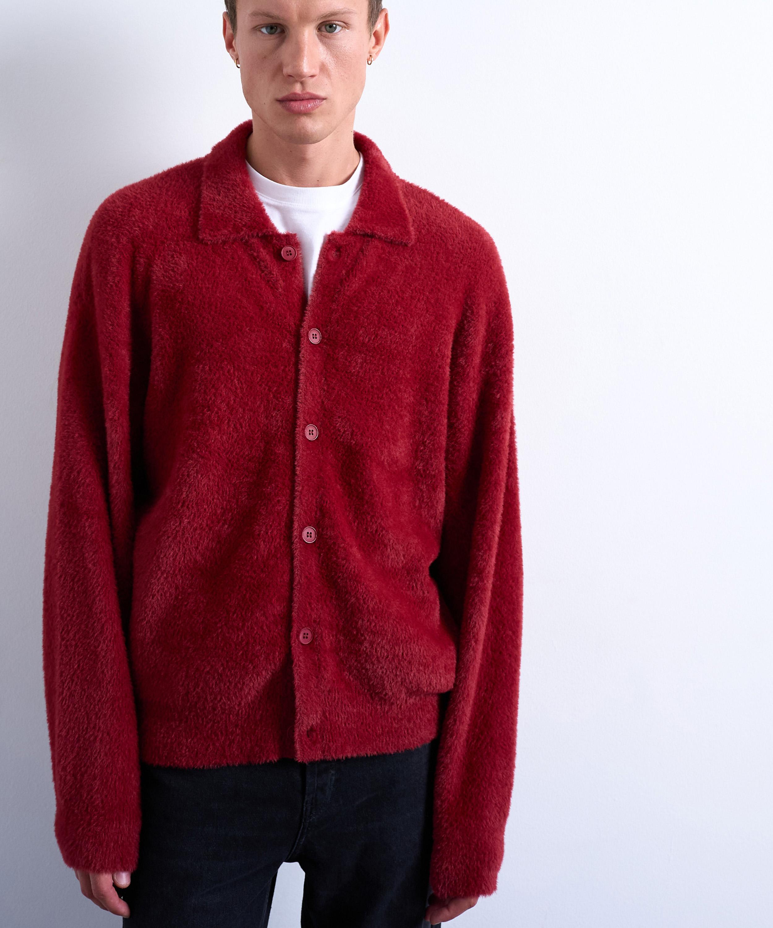 TOPMAN - Burgundy Fluffy Knit Cardigan