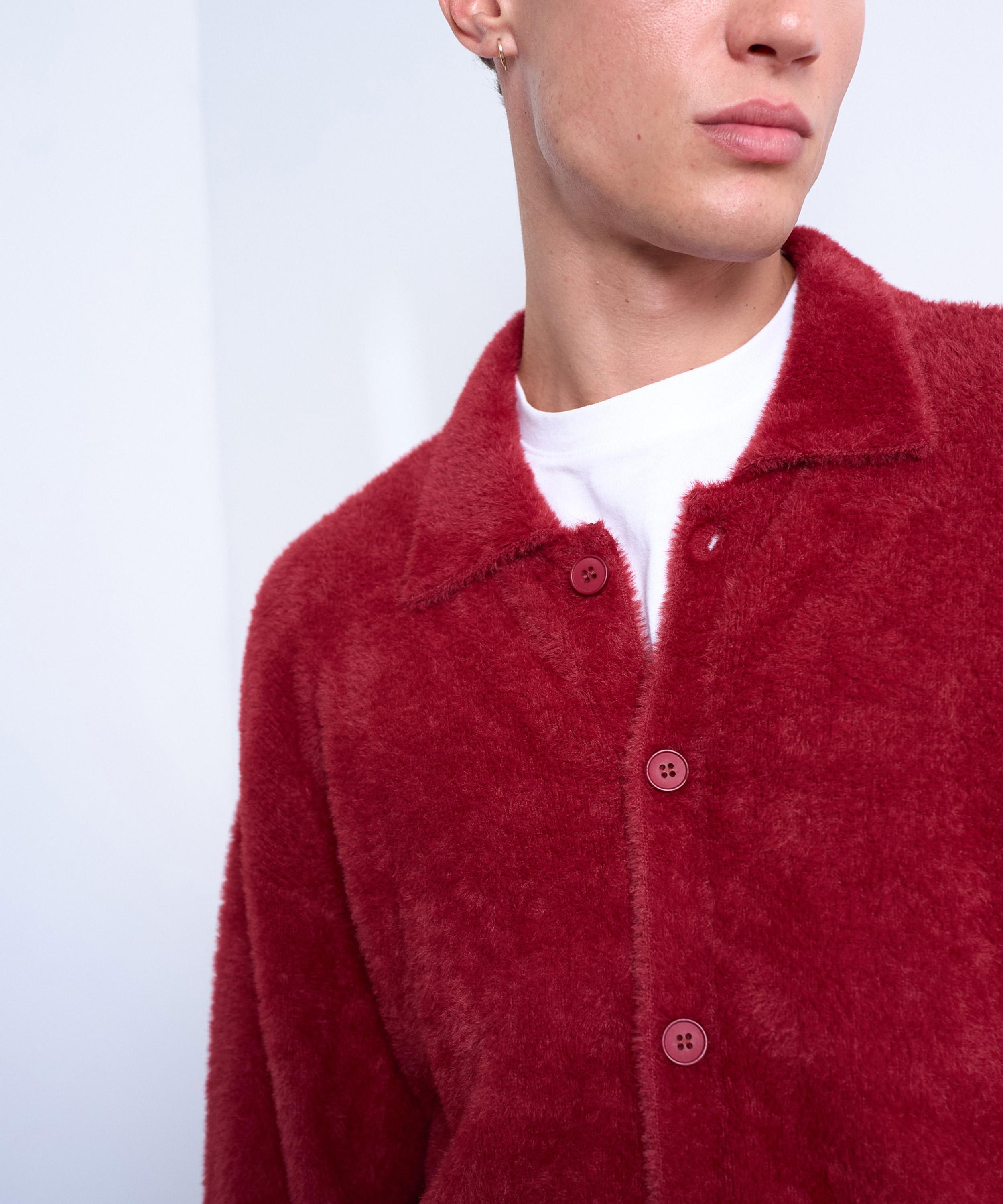 TOPMAN - Burgundy Fluffy Knit Cardigan image number 3