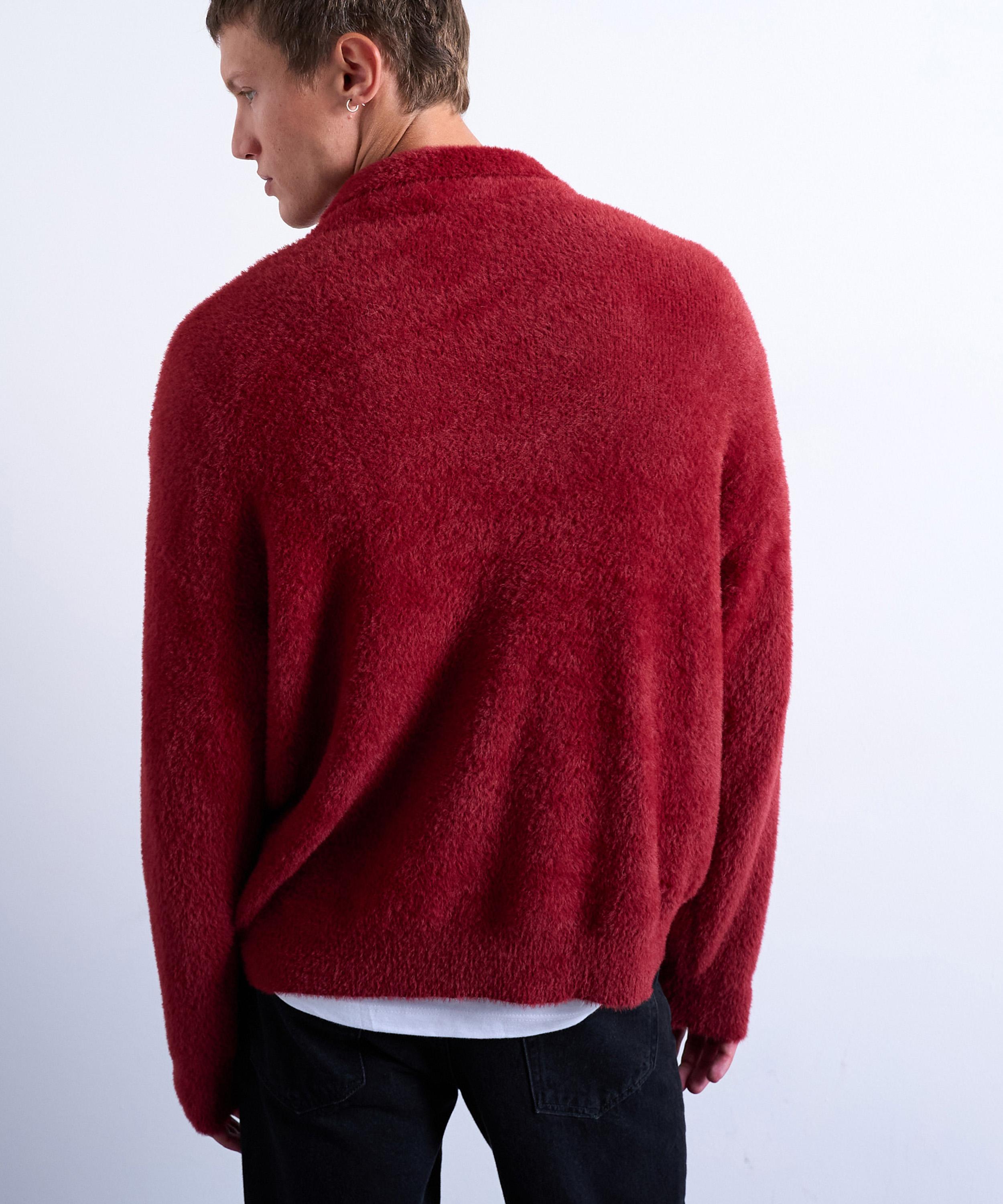 TOPMAN - Burgundy Fluffy Knit Cardigan image number 4