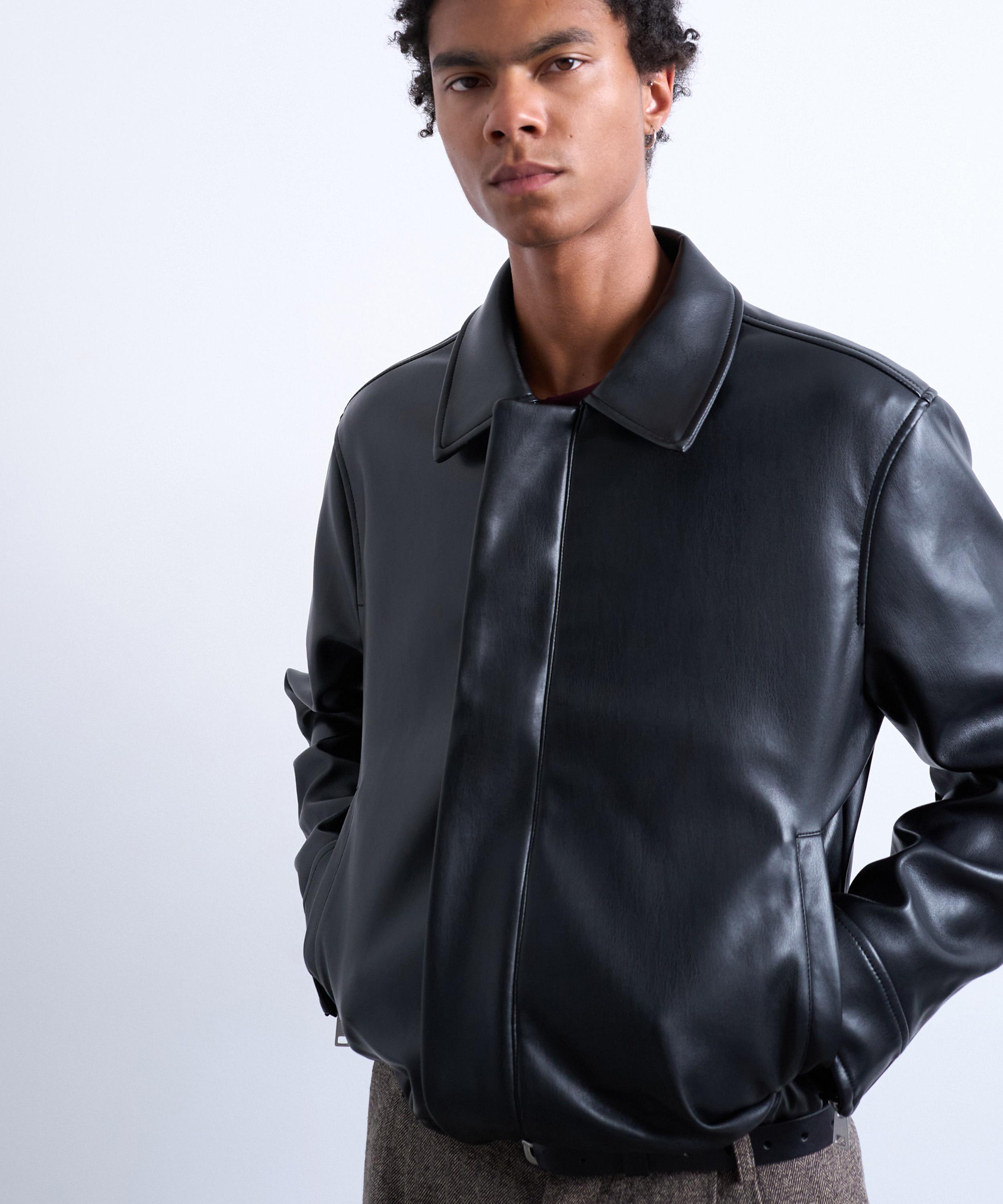 TOPMAN - Black Soft Faux Leather Jacket image number 1
