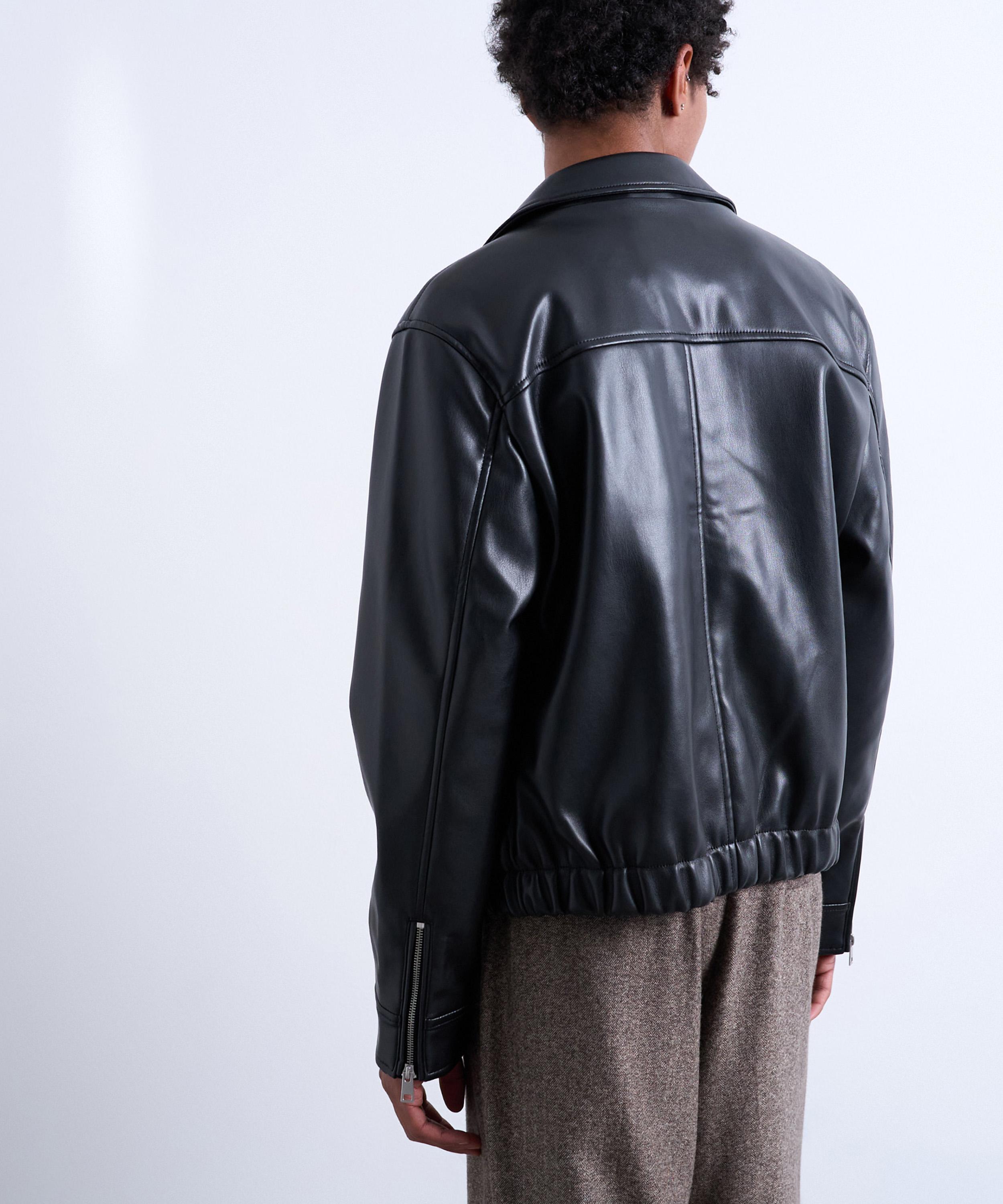 TOPMAN - Black Soft Faux Leather Jacket image number 2