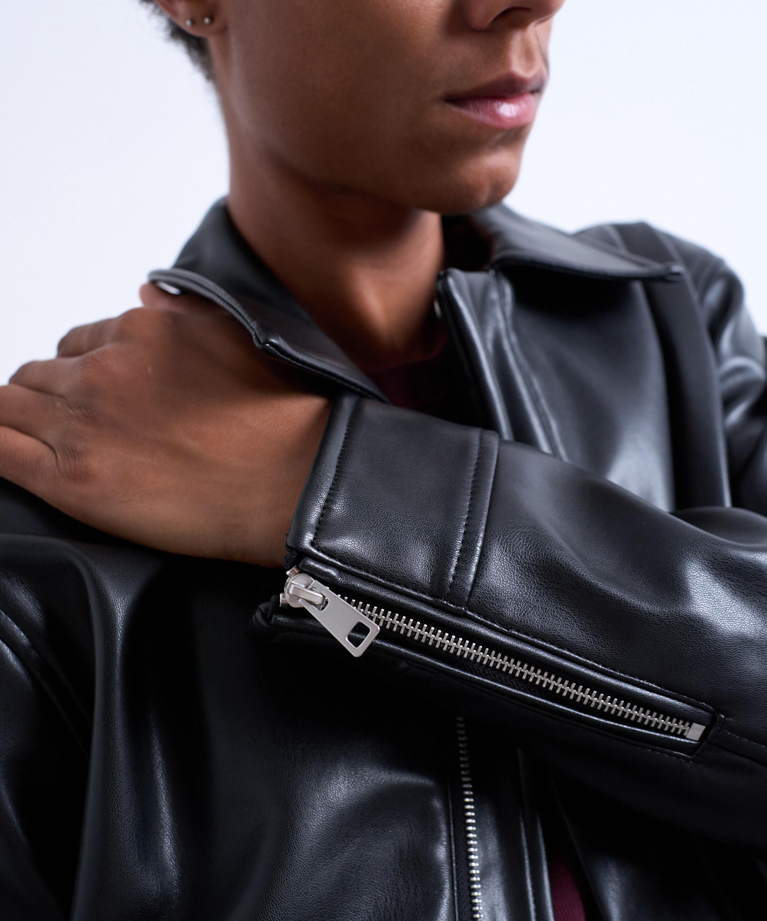 TOPMAN - Black Soft Faux Leather Jacket image number 3