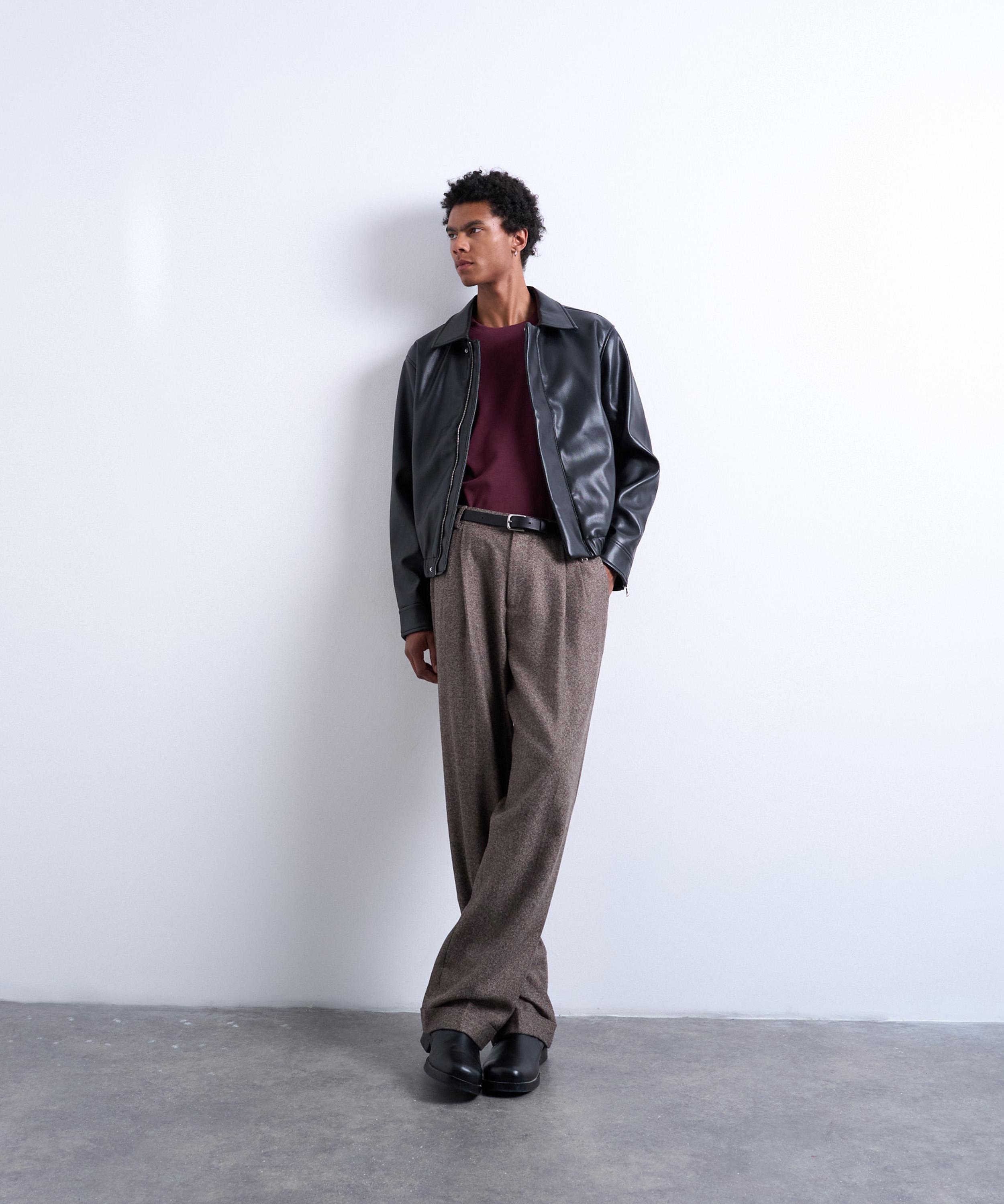 TOPMAN - Black Soft Faux Leather Jacket image number 4