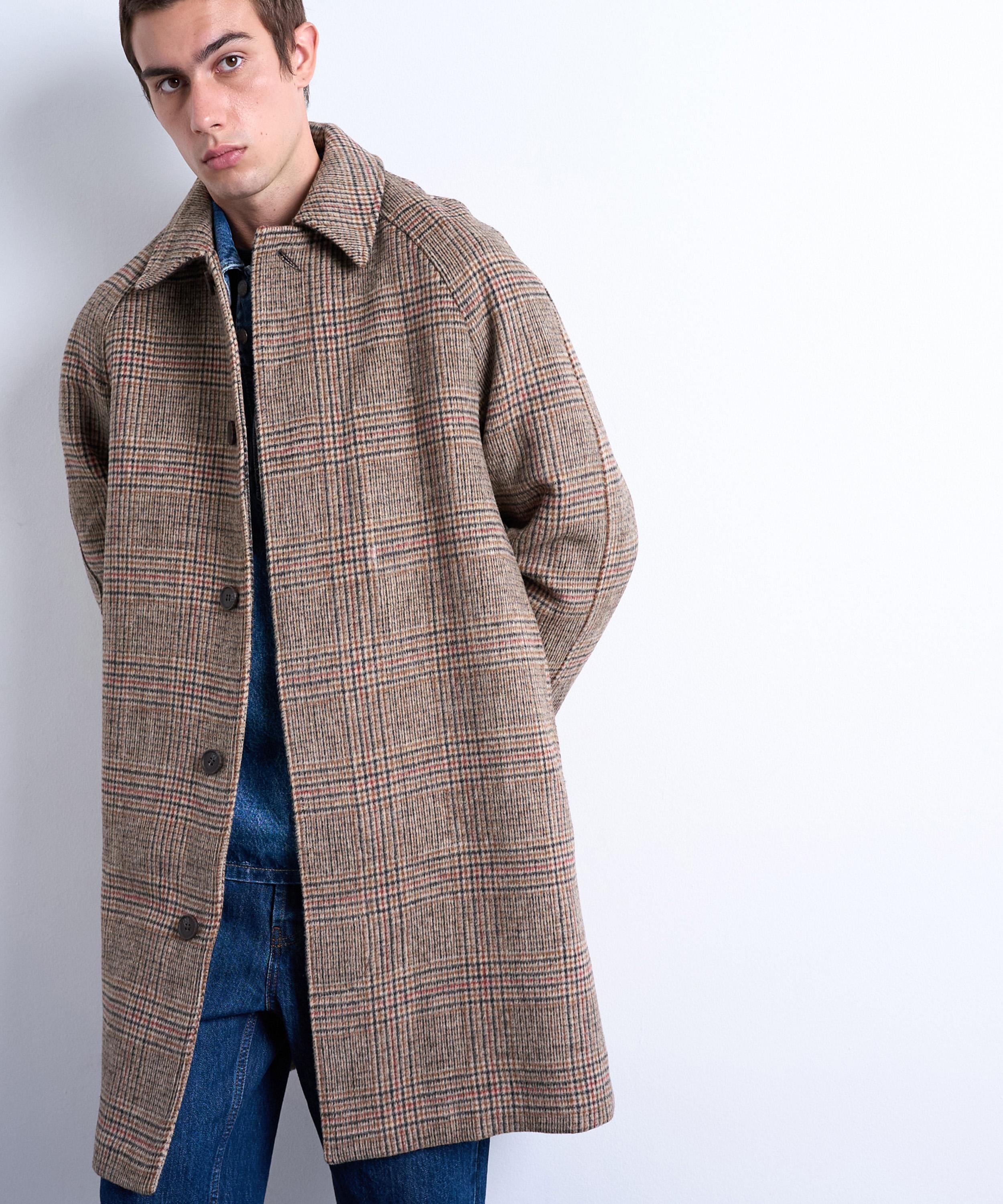 TOPMAN - Brown Brushed Check Wool-Blend Overcoat