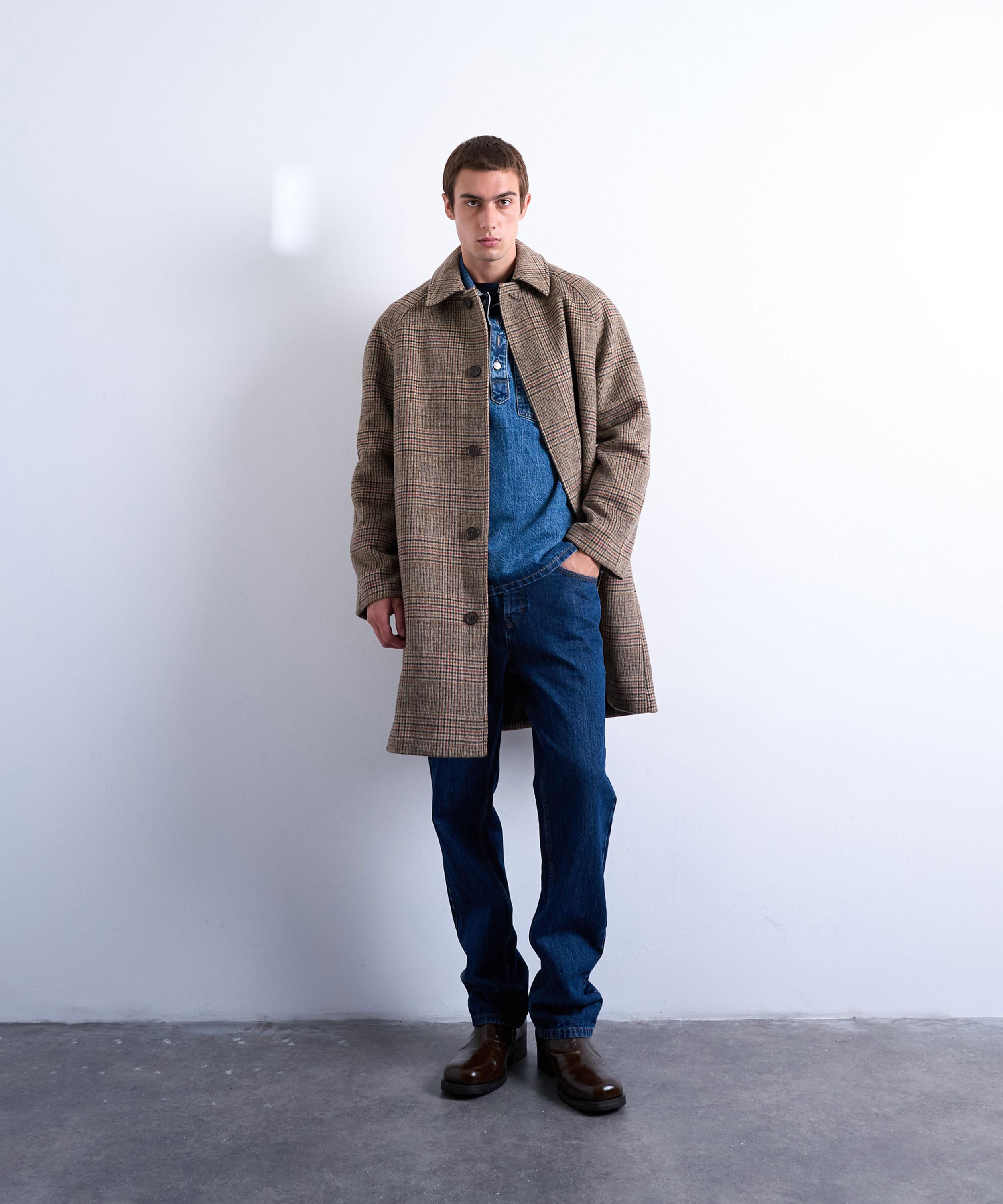 TOPMAN - Brown Brushed Check Wool-Blend Overcoat image number 1