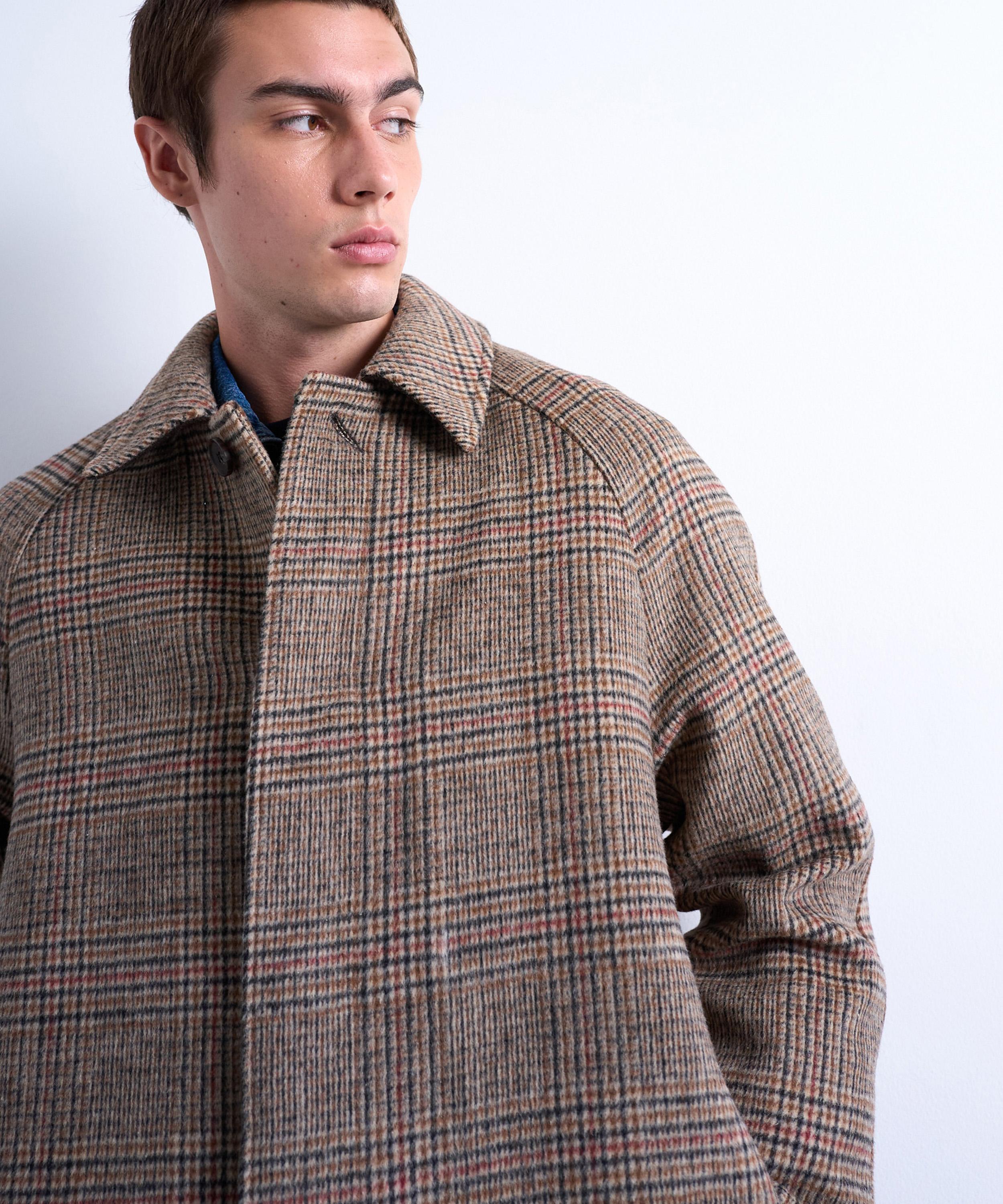 TOPMAN - Brown Brushed Check Wool-Blend Overcoat image number 2