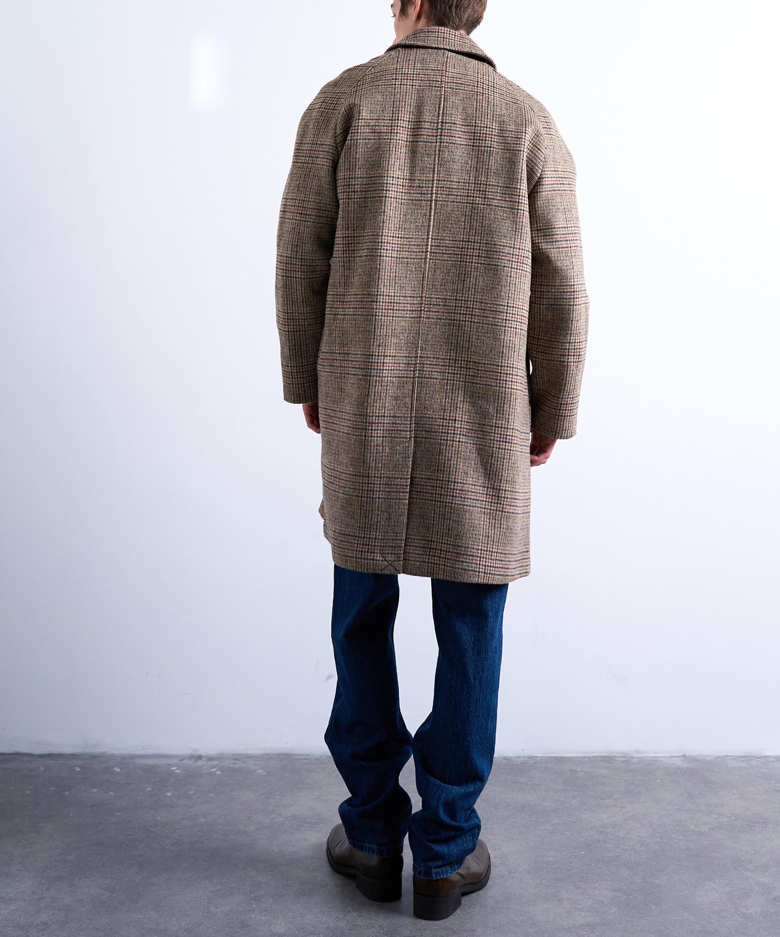 TOPMAN - Brown Brushed Check Wool-Blend Overcoat image number 3