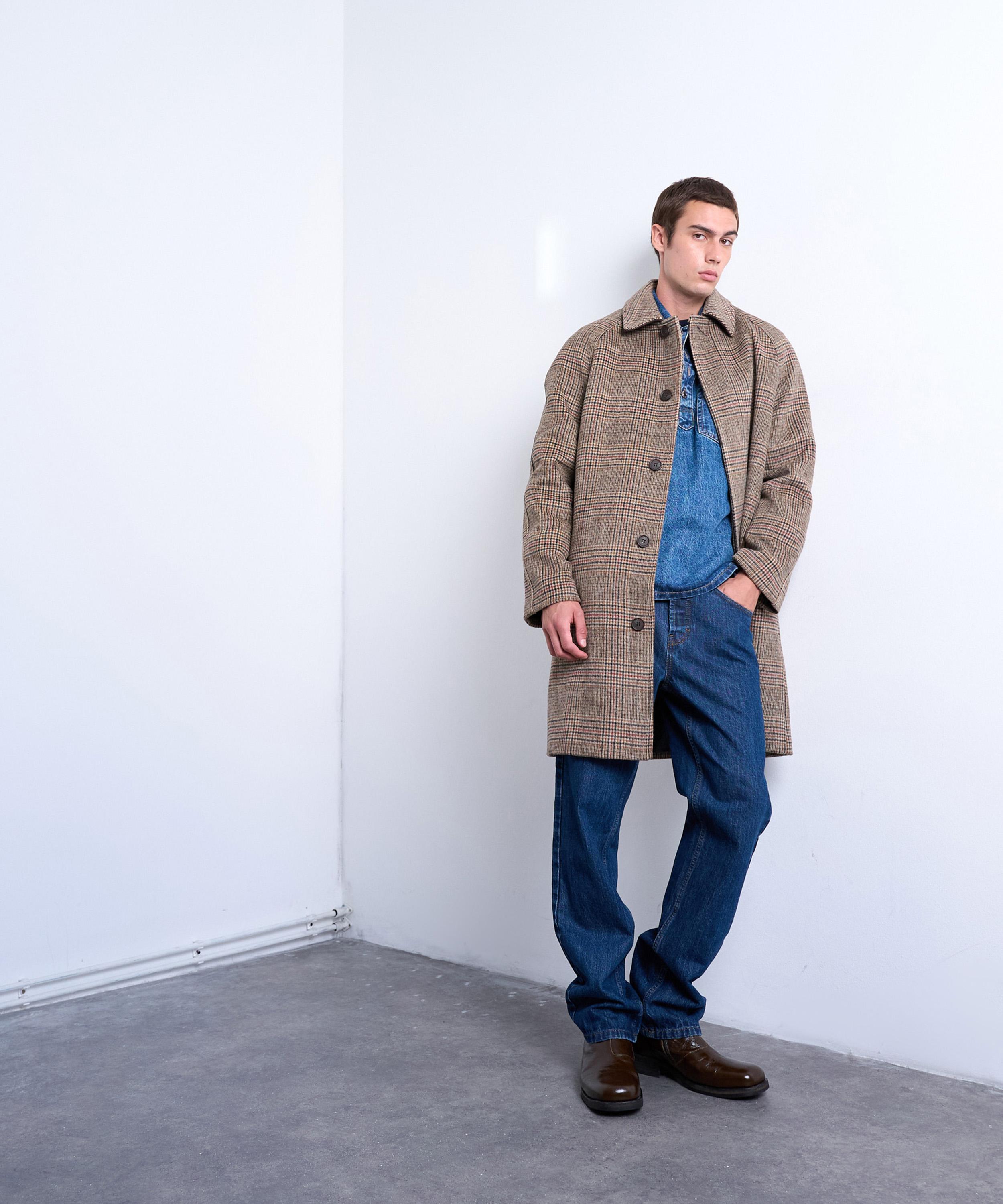 TOPMAN - Brown Brushed Check Wool-Blend Overcoat image number 4