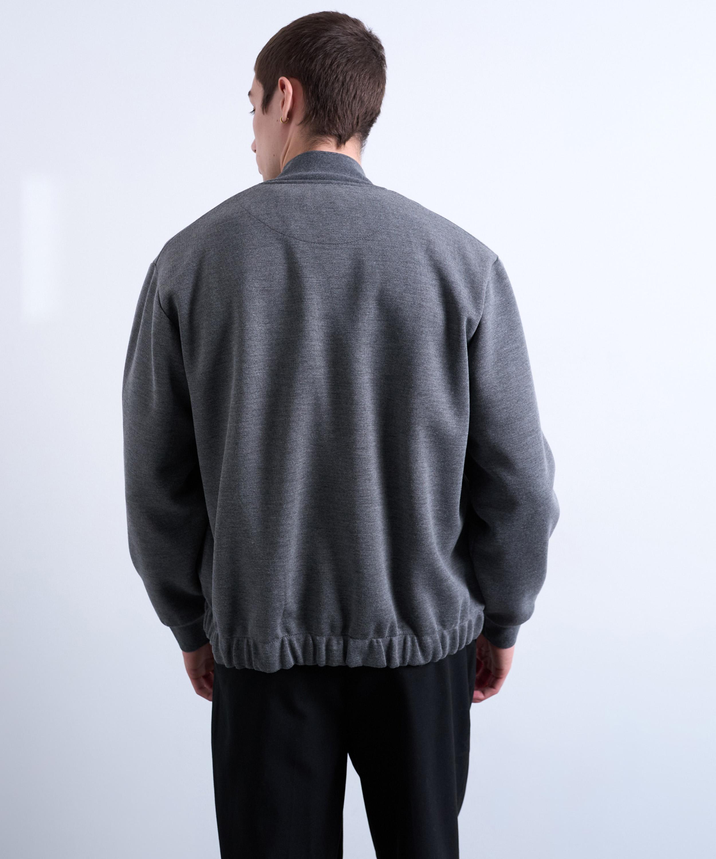 TOPMAN - Grey Smart Knitted Bomber Jacket image number 1