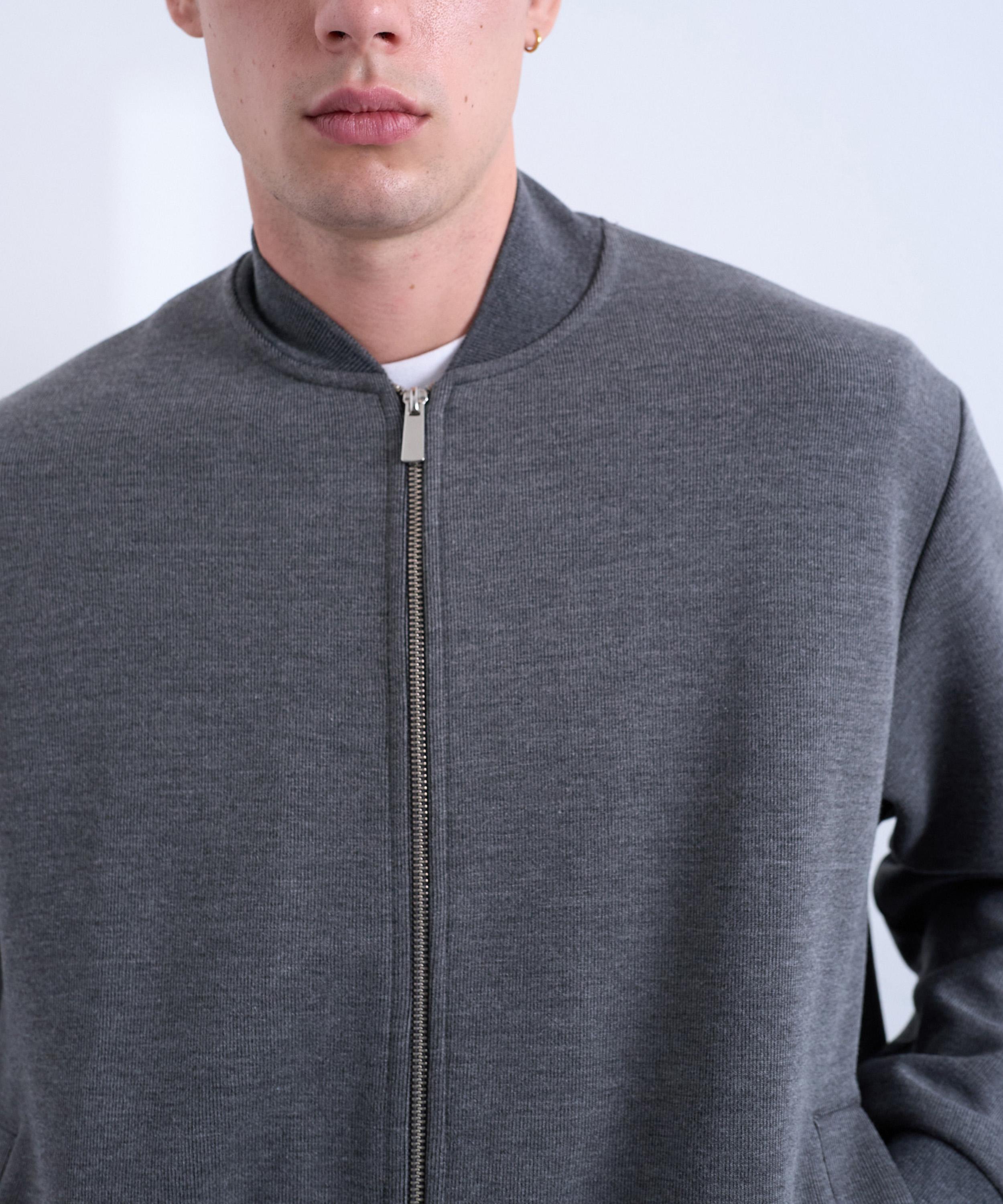 TOPMAN - Grey Smart Knitted Bomber Jacket image number 2