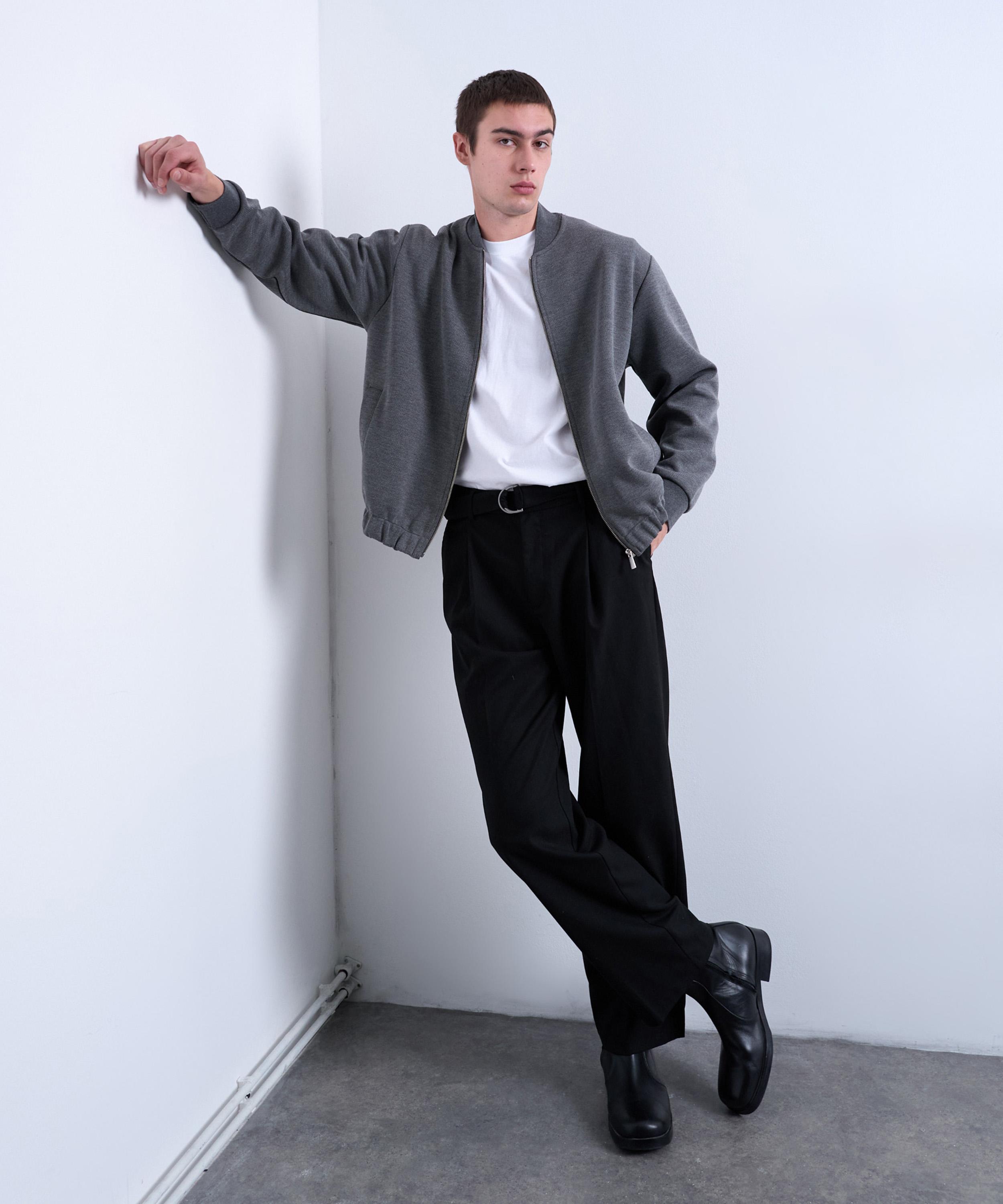 TOPMAN - Grey Smart Knitted Bomber Jacket image number 3