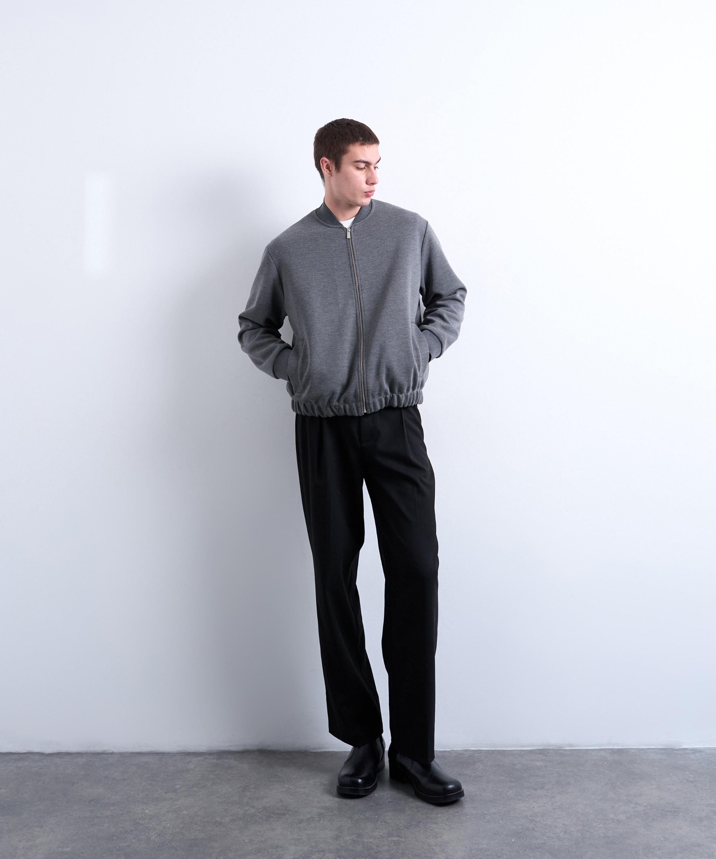 TOPMAN - Grey Smart Knitted Bomber Jacket image number 4