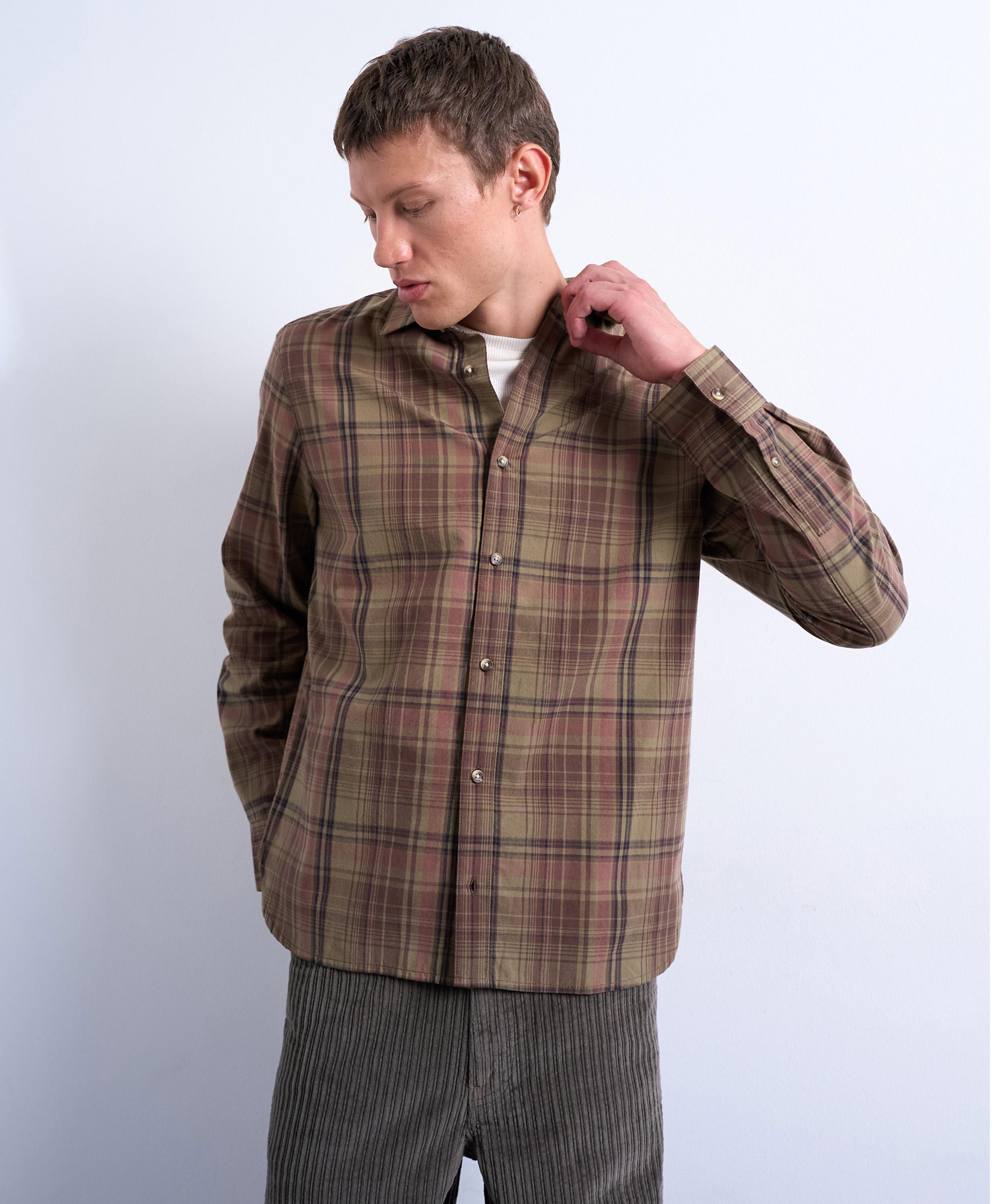 TOPMAN - Green Regular Fit Poplin Check Shirt