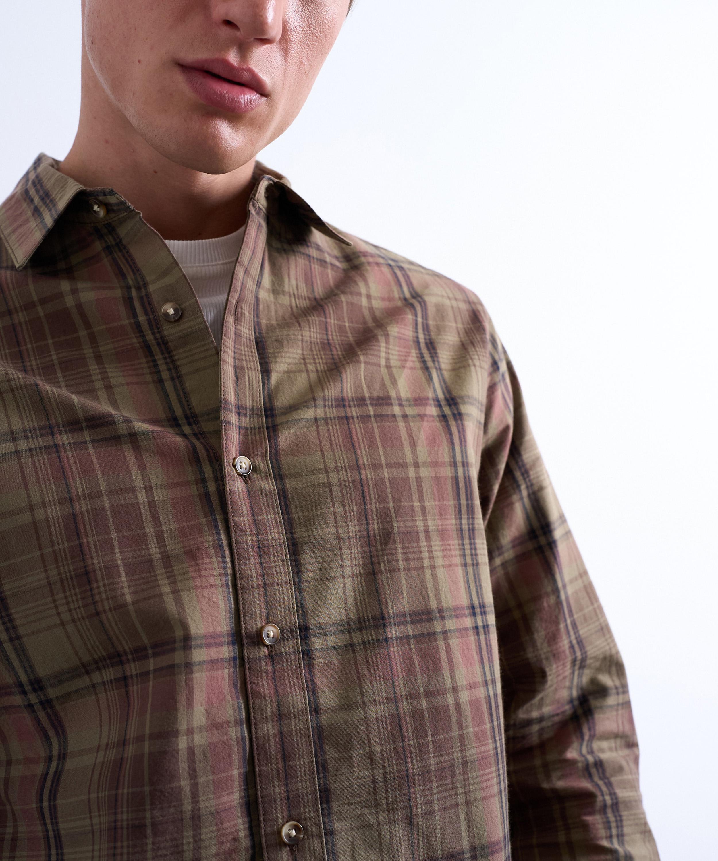 TOPMAN - Green Regular Fit Poplin Check Shirt image number 2