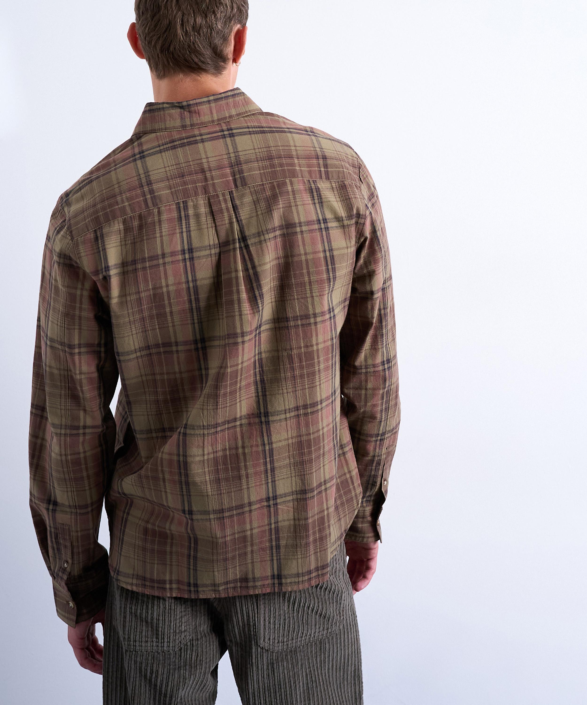 TOPMAN - Green Regular Fit Poplin Check Shirt image number 3
